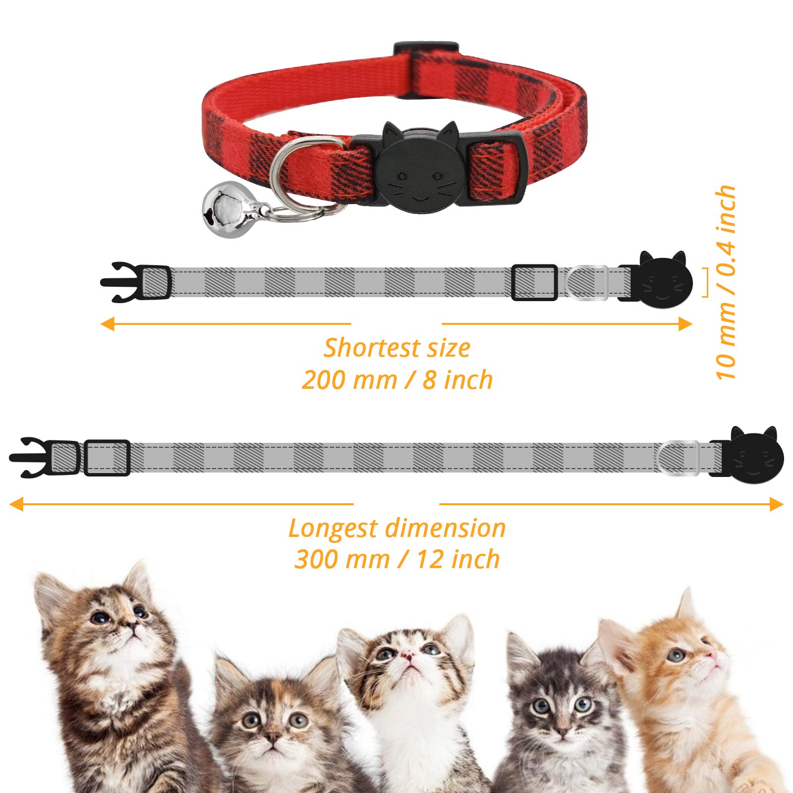 Mjiya Cat Collar With Bell, Breakaway Grid Collar With Plastic Buckle, Light Adjustable, Nylon, Kitty Collars (Red, M)