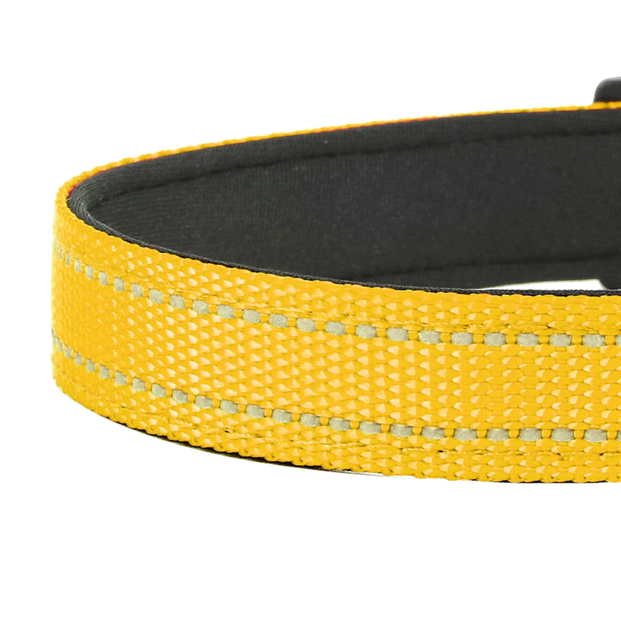 Pwod Reflective Dog Collar, Adjustable Soft Neoprene Padded Nylon Pet Collars With Buckle For Medium Dogs, Yellow,M