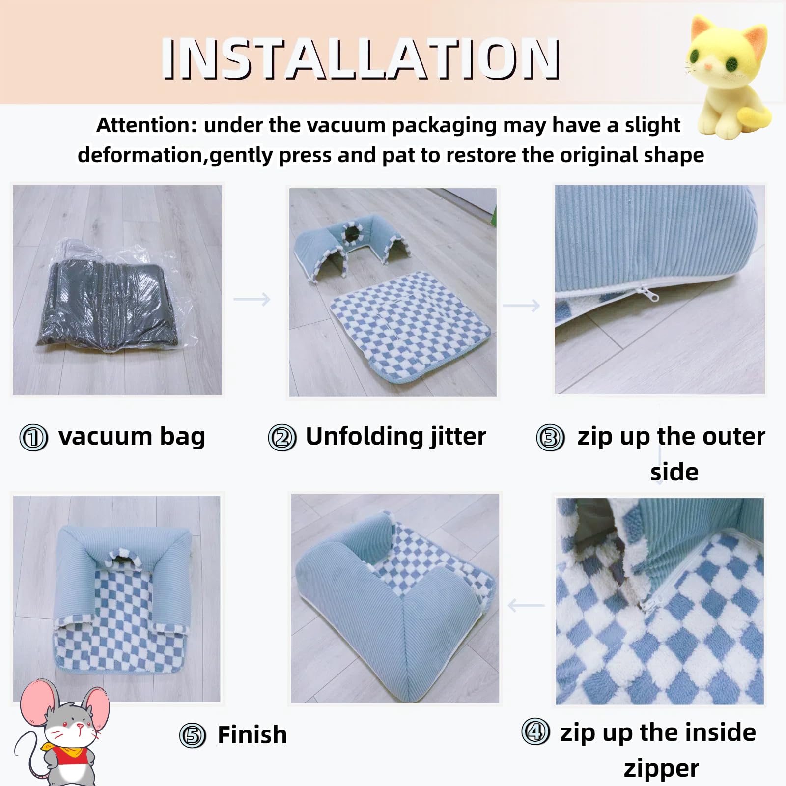 Lfokd Guinea Pig Hideout Tunnel With Warm Bed For Bunny 3 Cave Small Animal Tunnel Toy Cages Blue