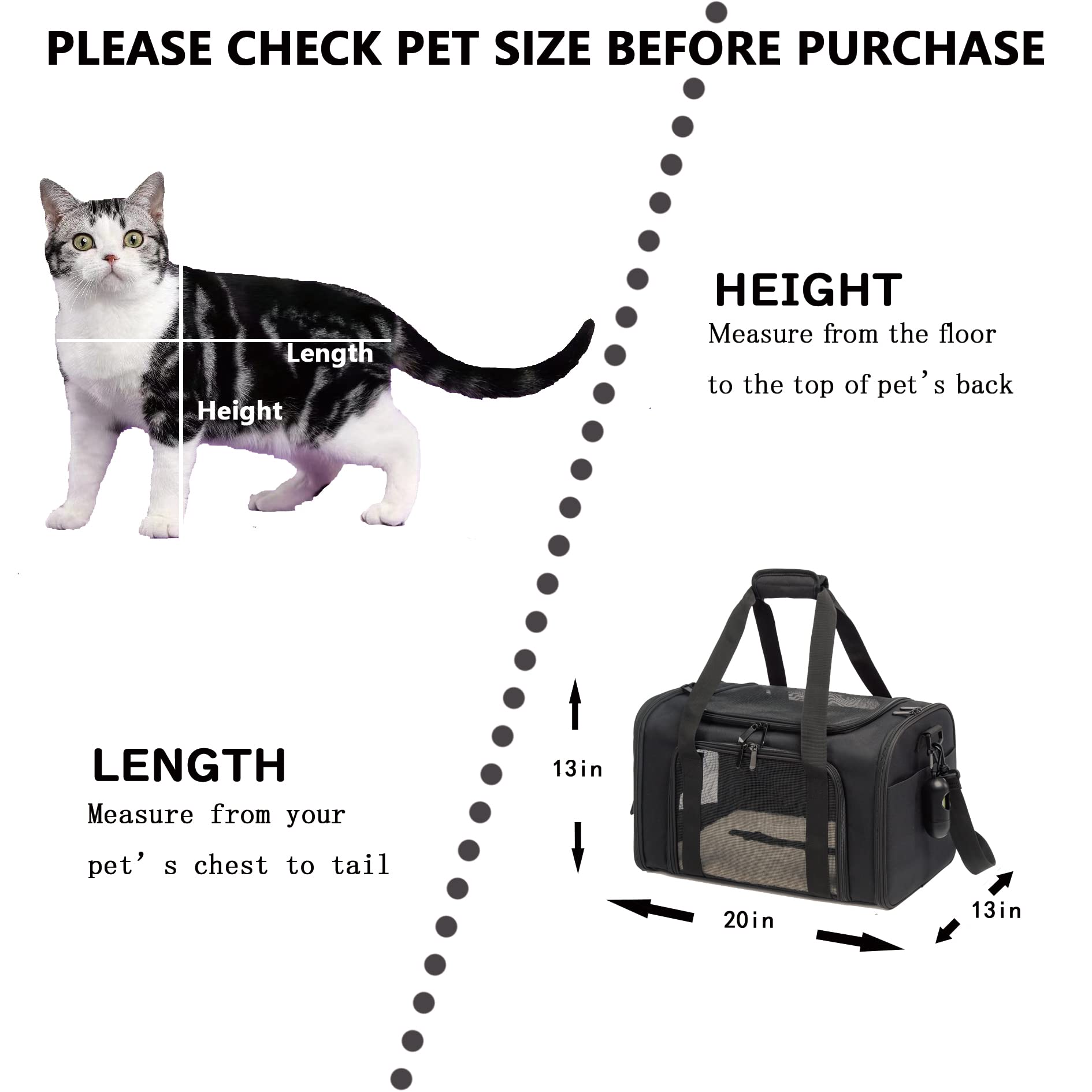 Rosebb Cat Carrier Dog Carrier Pet Carrier Cat Bags For Small Medium Cats Dogs Puppies Of 15 Lbs,Of Airline Approved Small Dog Bag Soft Sided,Collapsible Travel Puppy Carrier(Large, Black)