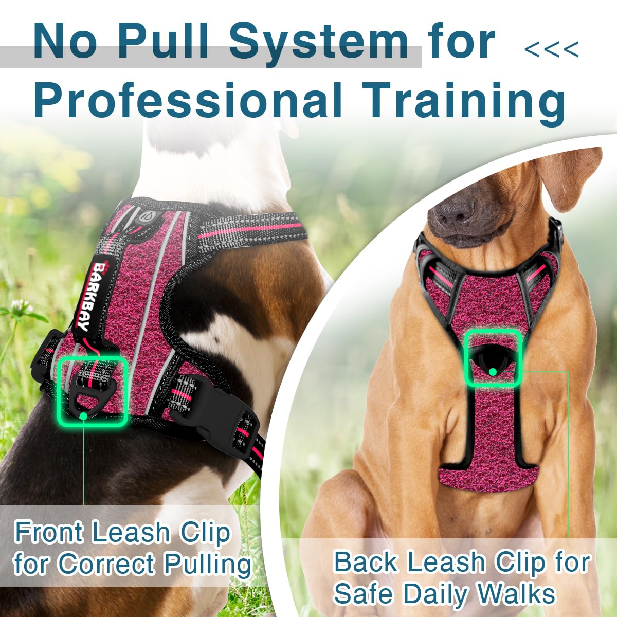 BARKBAY No Pull Dog Harness - Heavy Duty, Reflective, Pink/Black, Small (Chest: 19.5-26”) with ID Tag Pocket