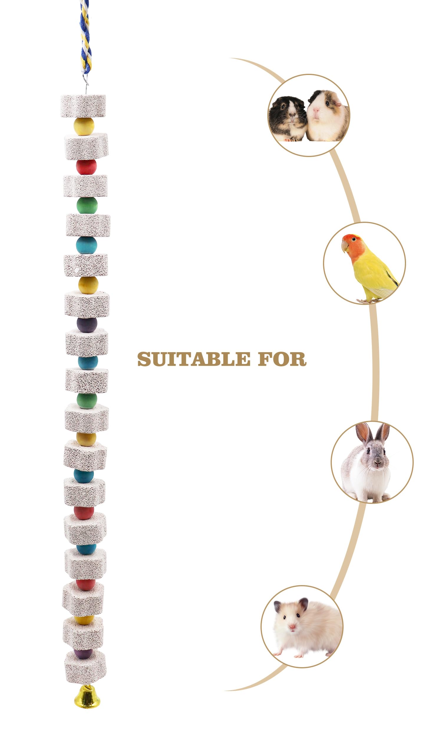 2 Pack 27 Inches Extra Long Bird Chewing Toy, Parrot Beak Grinding Calcium Stone With Bells, Bird Cage Accessories, Cage Toys Fo