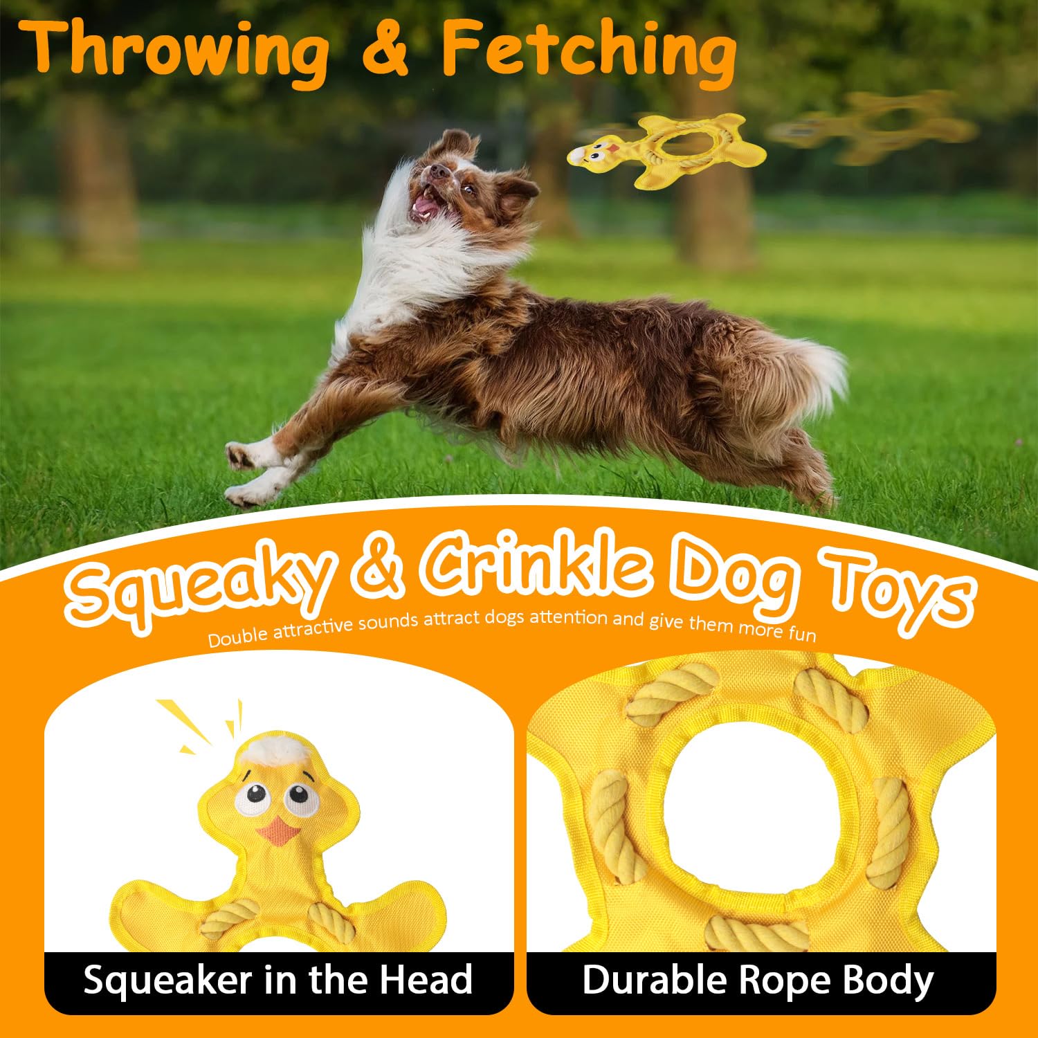 Hugeme Dog Toys To Keep Them Busy, Plush Tug Of War Interactive Rope Dog Toys, Squeaky Chew Toys For Small Medium Large Dogs