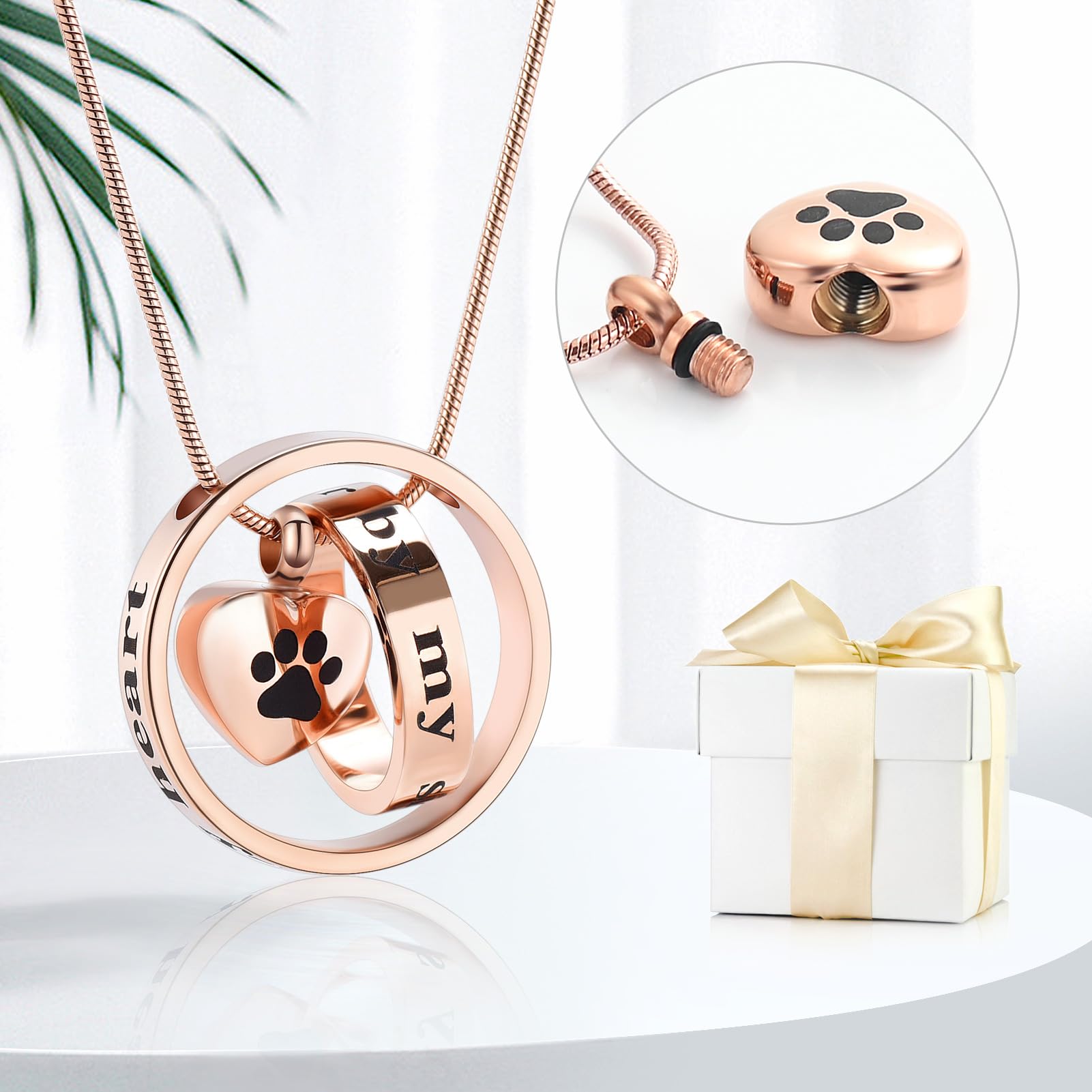 Memorial Jewelry Forever In My Heart,No Longer By My Side Pet Cremation Jewelry For Ashes Of Dog/Cat Funeral Keepsake Urn Necklace Paw Print Memorial Necklace