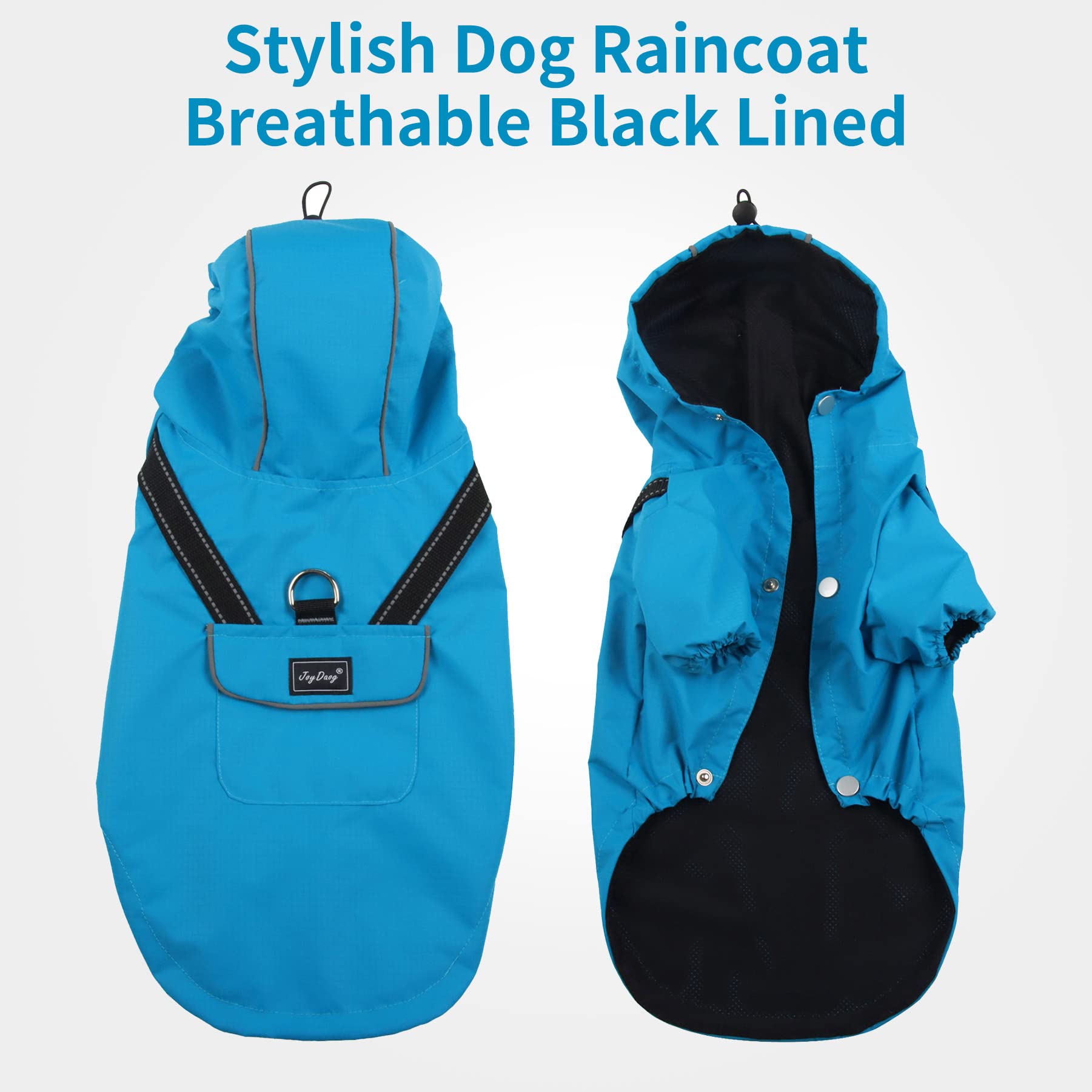 Joydaog Premium Dog Raincoat With Hood For Medium Dogs,Outdoor Sports Waterproof Dog Rain Jacket,Puppy Raincoat With Pockets,Blu
