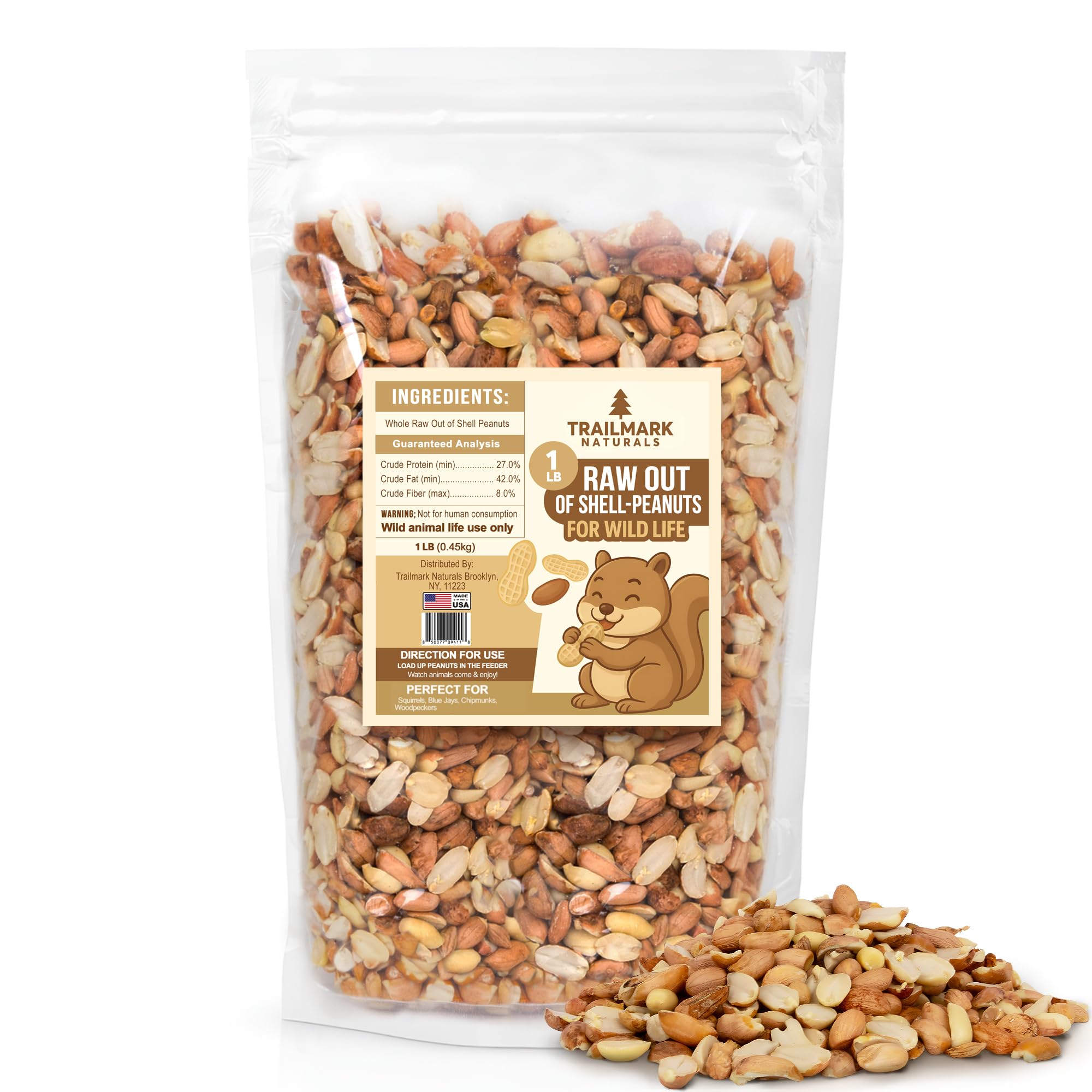 Trailmark Naturals - 1 LB - Raw Shelled Peanuts For Squirrels, Out of Shell Peanuts For Birds and Wildlife- Squirrel Food, Wild 