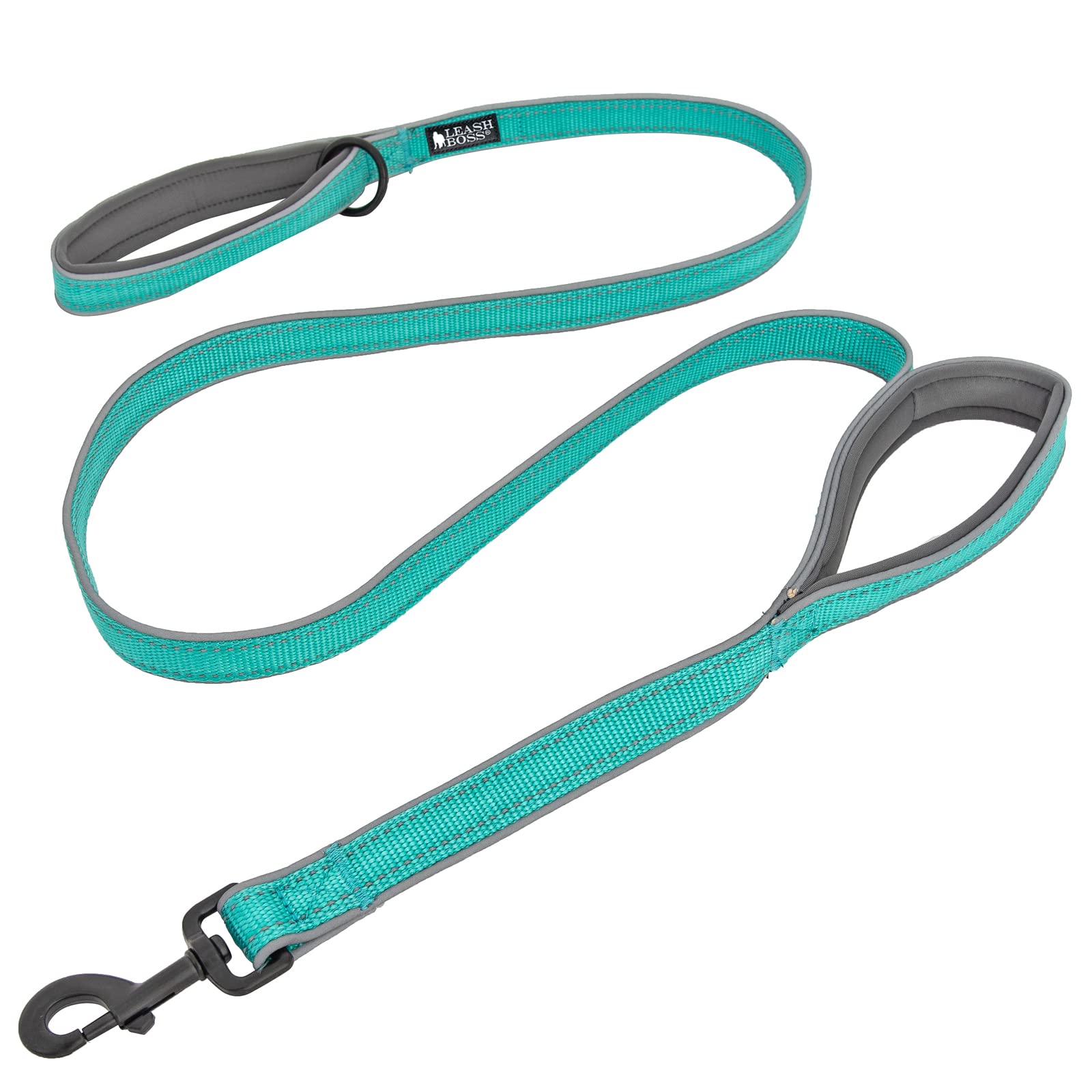 Leashboss Double Handle Dog Leash, 6 Ft Reflective Dog Leash With Two Padded Handles For Large Dogs Or Medium Dogs That Pull (Aqua)