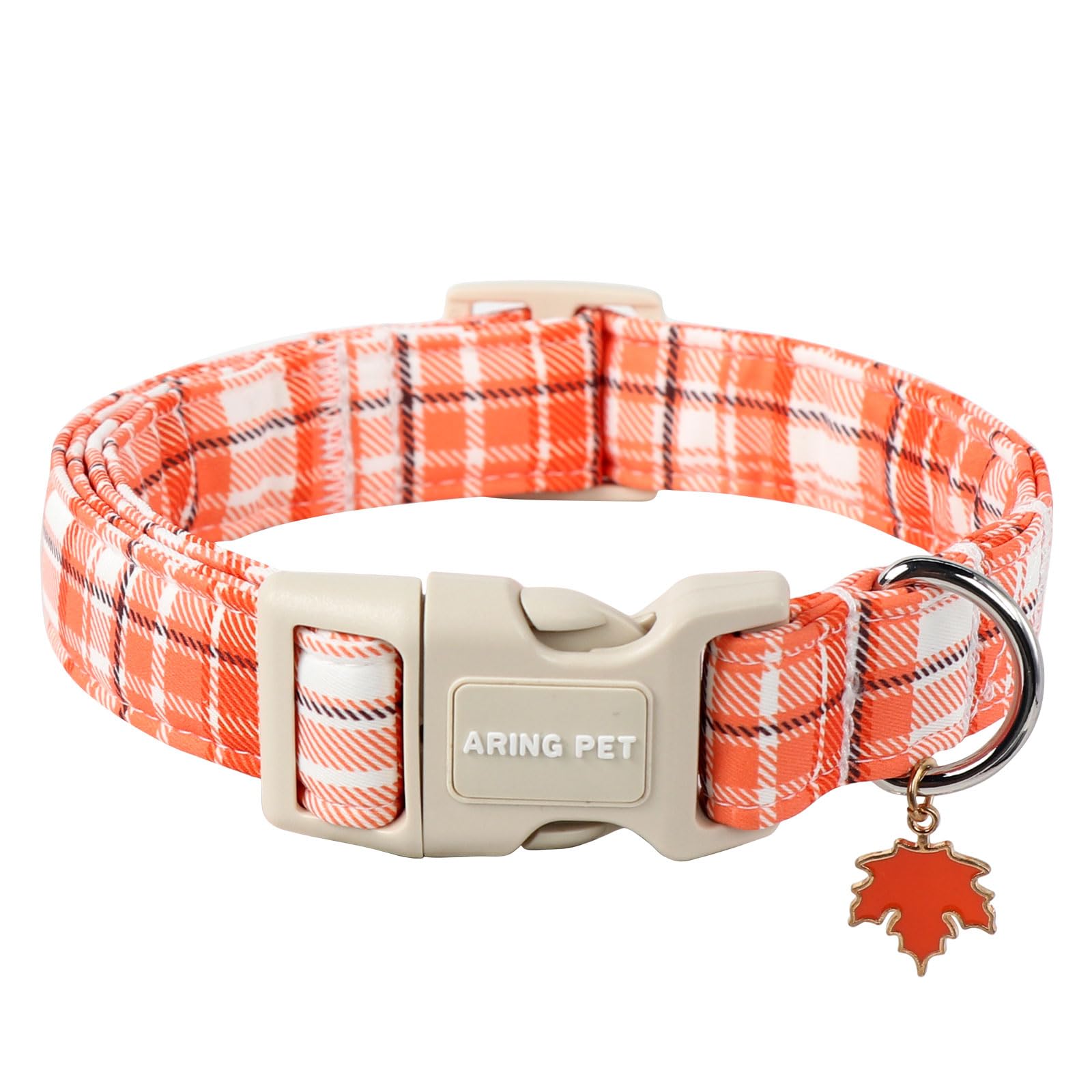 Aring Pet Halloween Dog Collar-Cute Orange Plaid Dog Collars, Adjustable Fall Pet Collars Puppy Collar With Quick Release Buckle