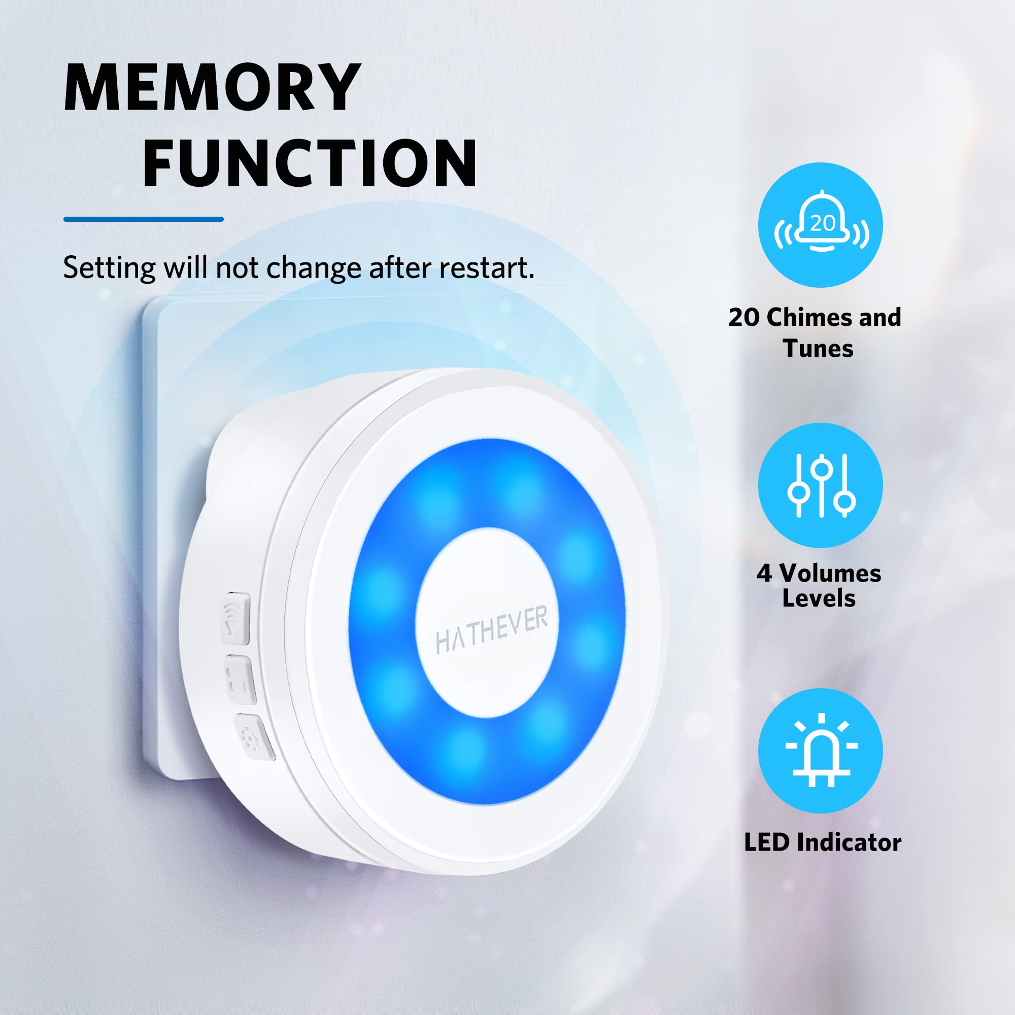 Hathever Dog Door Bell - Wireless Potty Training System, 1000ft Range, IP65 Waterproof, White, Model PB-21B, 1 Receiver + 2 Buttons