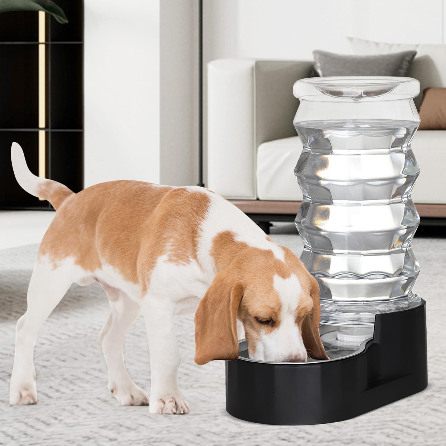 RIZZARI Dog Water Dispenser Bowl: 8L Large Black Stainless Steel Automatic Pet Dispenser with Triple Filter and Specialized Brus