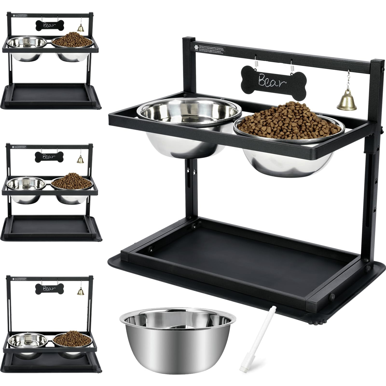 SHAINFUN Elevated Dog Bowls for Large Sized Dog,Raised Dog Bowl Stand Adjustable Height with Two 1.7L Stainless Steel Dog Food B