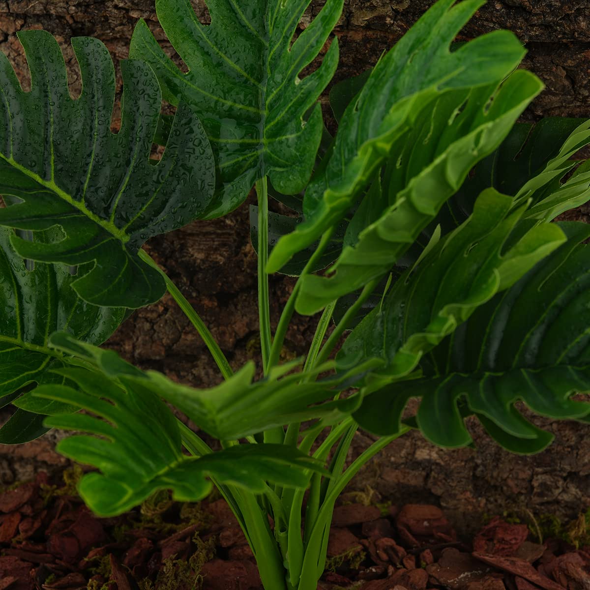 WOLEDOE Fake Monstera Plants, Reptile Terrarium Decor, Bearded Dragon Tank Accessories fit Crested Gecko Leopard Lizard Chameleo