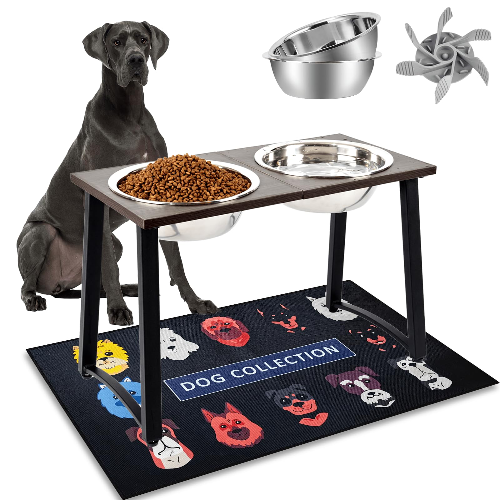 Adengl Elevated Dog Bowls For Large & X-Large Dogs, 16'' Tall Raised Stand With 2 Stainless Steel 3000Ml Bowls, Slow Feeder & Sp