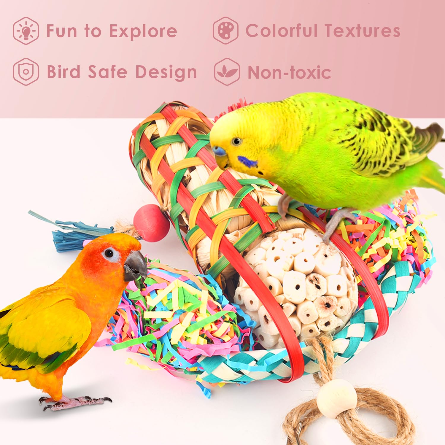 KATUMO Bird Toys Parakeet Toy Cockatiel Shredding Toys Conure Foraging Sola Toys for Conure Cockatiel Parakeet Lovebird Small to
