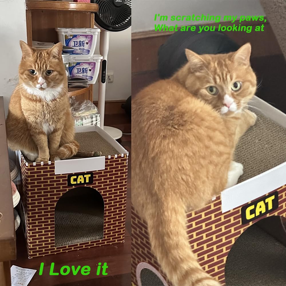 Tannran Cardboard Cat House With 2 Story Scratch Pads,Cat Play House For Indoor Toy, Scratch And Grind Claws, 12.5X12.5X12.5 Inc