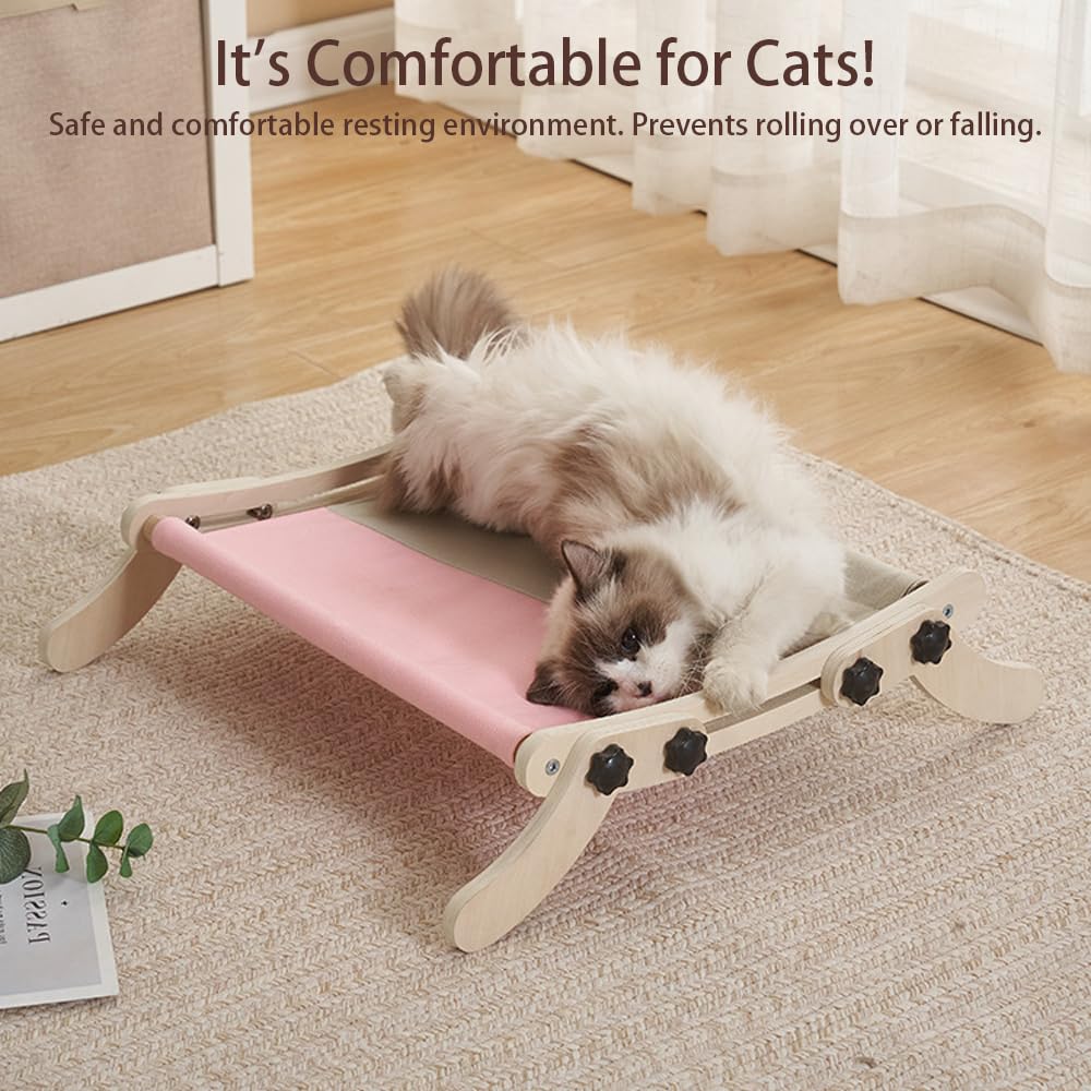 Curtainboro Cat Window Perch, No Screws Easy to Adjust & Assemble, Adjust Wooden Seat for Kitten Bedside Windowsill, Wooden Cats