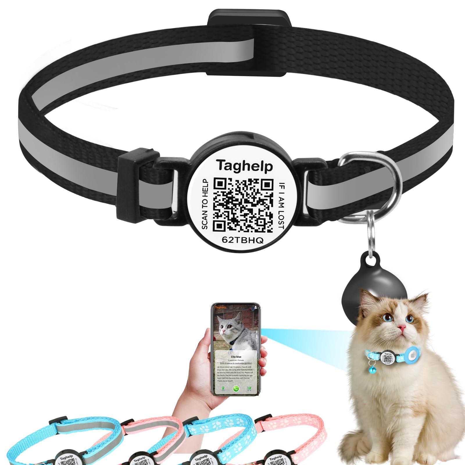 Reflective Kitten Collars With Bell,Cat Collar Breakaway With Qr Code Name Tag, Cat Id Tag Personalized, Ultra-Durable, Adjustab