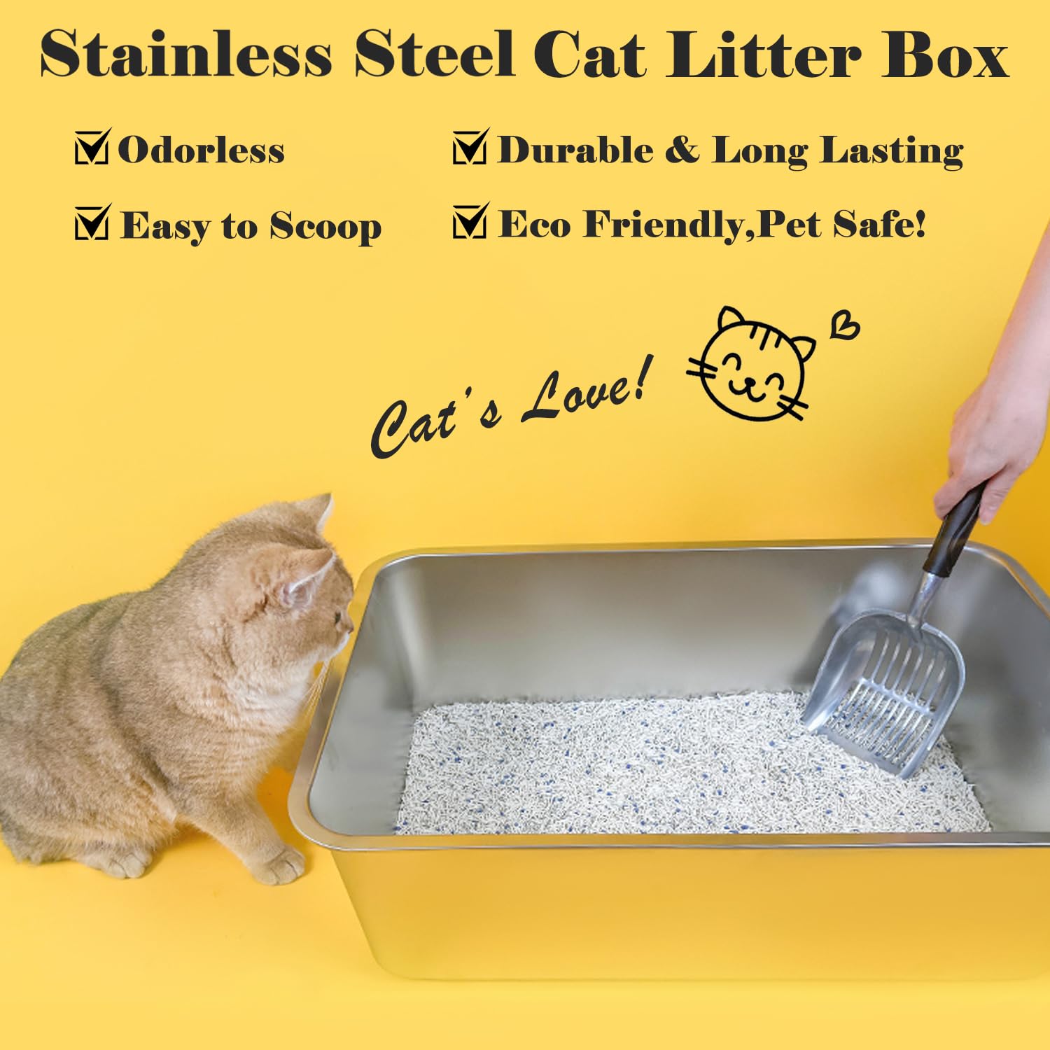Lihong Stainless Steel Cat Litter Box,Extra Large Metal Litter Box For Big Cats Kitty Rabbits,No Smell,Non Stick,Easy To Clean(2