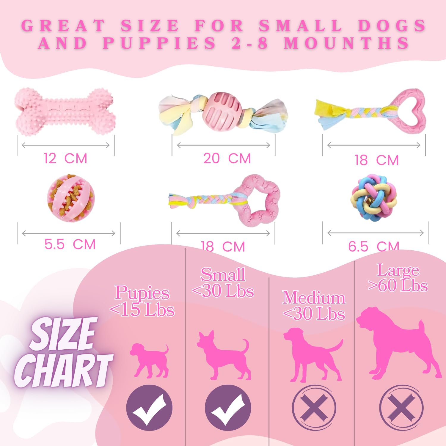Pink Puppy Toys, 6- Pack Teething Chew Toys, Soft Durable Rubber Teething Toys For Puppies Small Breeds, Eco-Friendly, Interacti