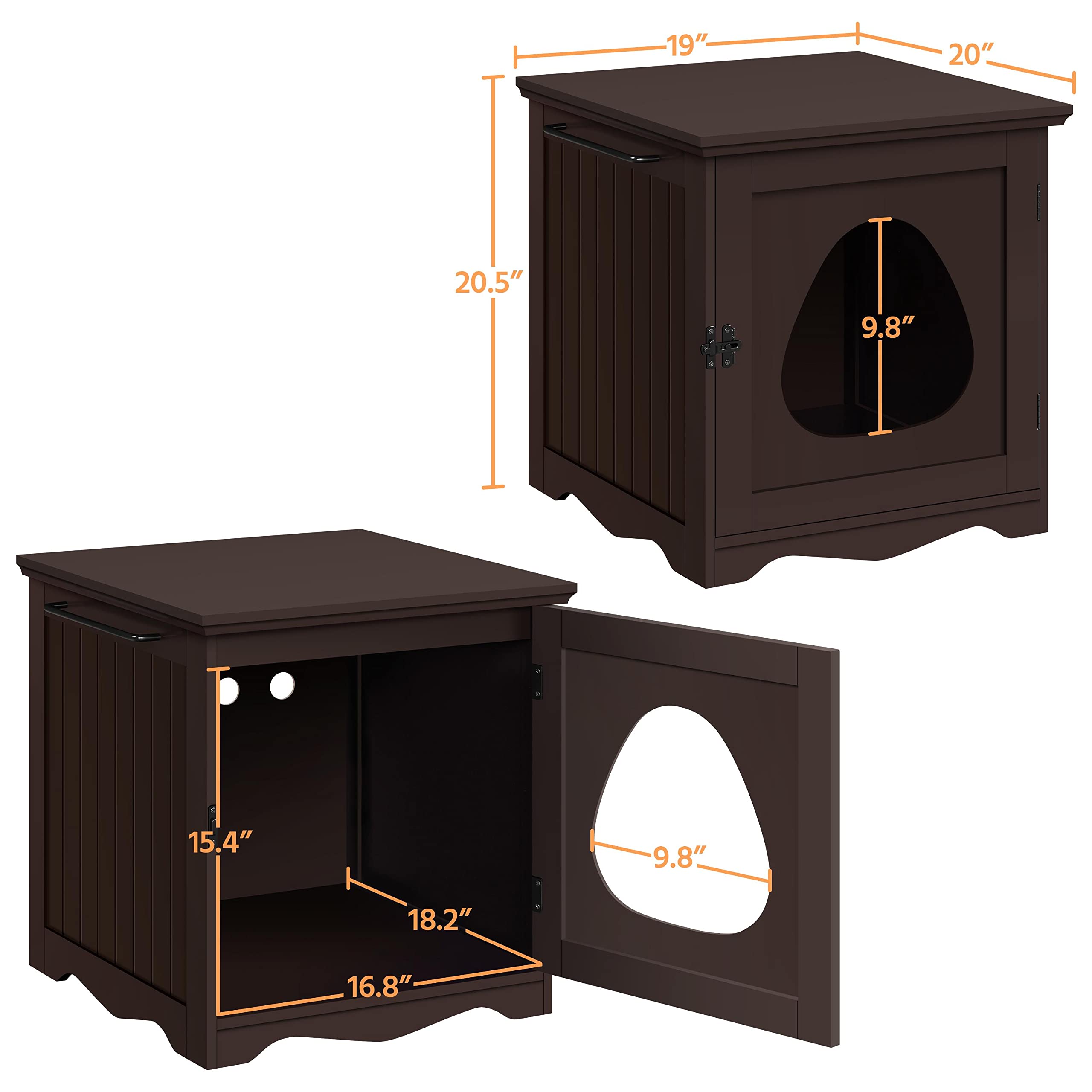 Yaheetech Cat Litter Box Enclosure, Litter Box Furniture Hidden With Towel Bar, Wooden Cat Washroom, Dog Proof Cat Litter Box Cabinet, Indoor Cat House, Side End Table, Espresso