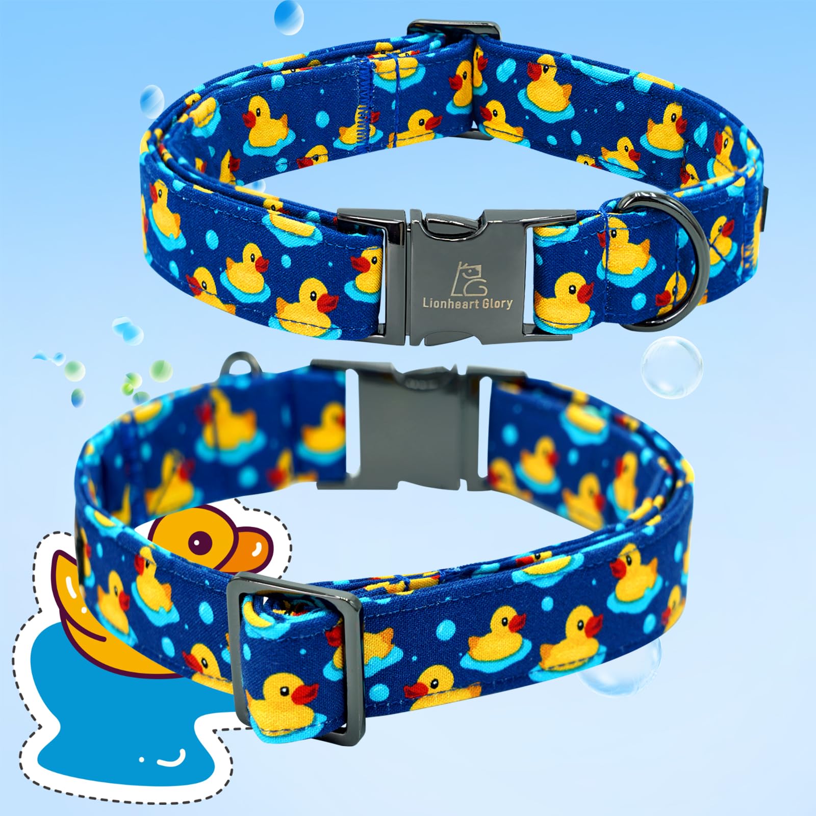 Lionheart Glory Dog Bow Collar Ducky Pattern Cute Boy Collars For X-Small Dogs,Soft Duty Adjustable Dog Collar With Bowtie Sprin