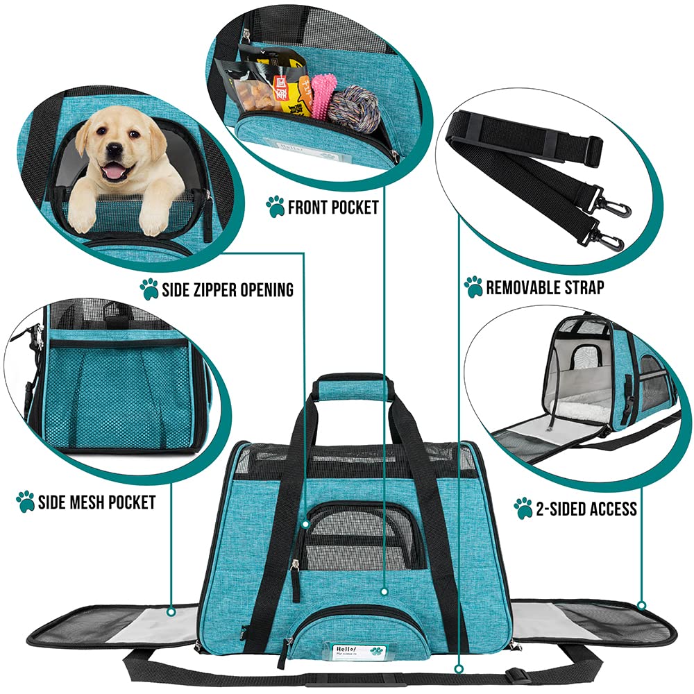 PetAmi Soft Sided Pet Carrier for Cats & Small Dogs, Medium Size, Heather Blue, Polyester, Model PET-HB02SM-HSBL-SP