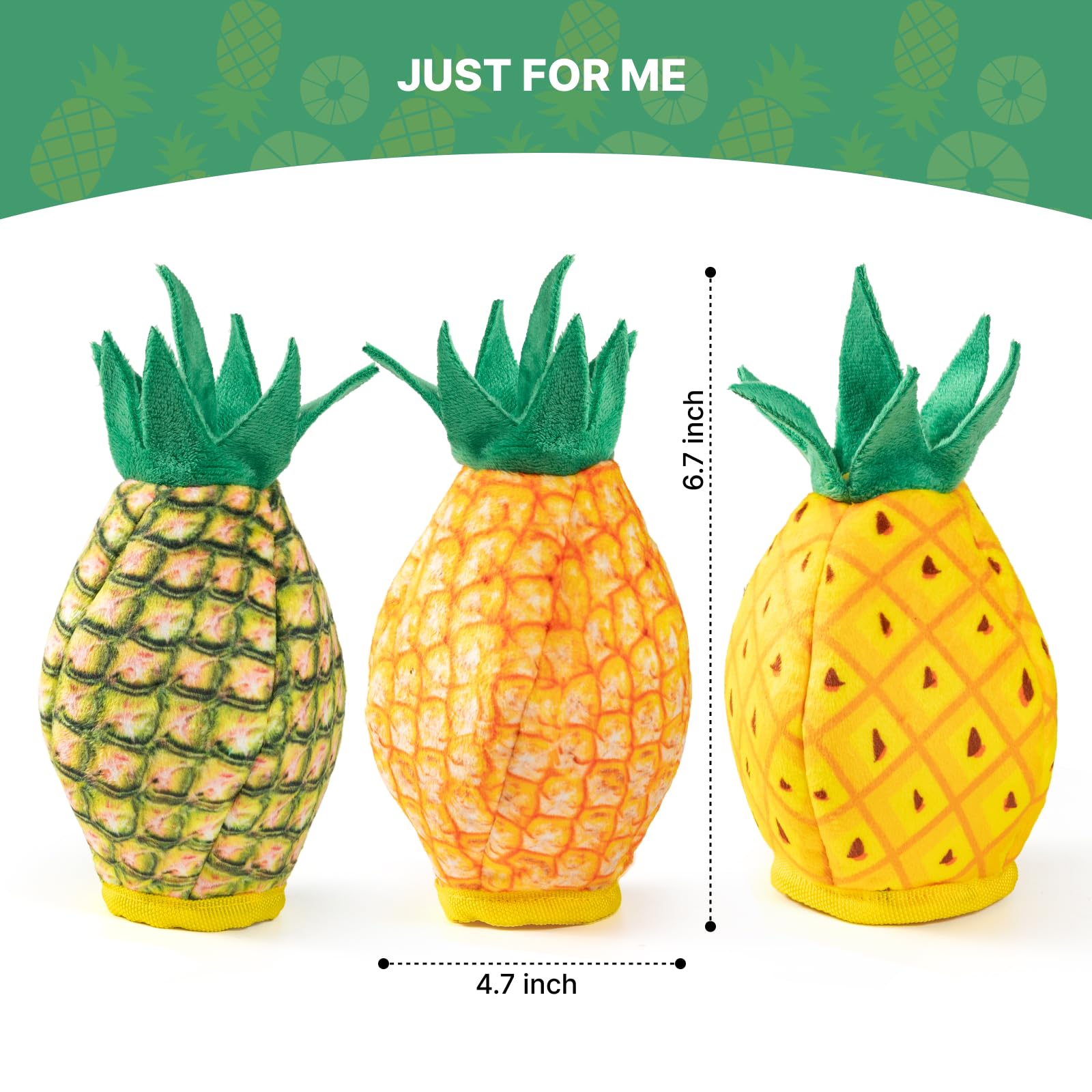 No Stuffing 3Pc Squeaky Dog Toys 2 In 1 Interactive Plush Dog Toy Pineapple Shaped Rip&Reveal Toy For Boredom- Perfect For Chew&
