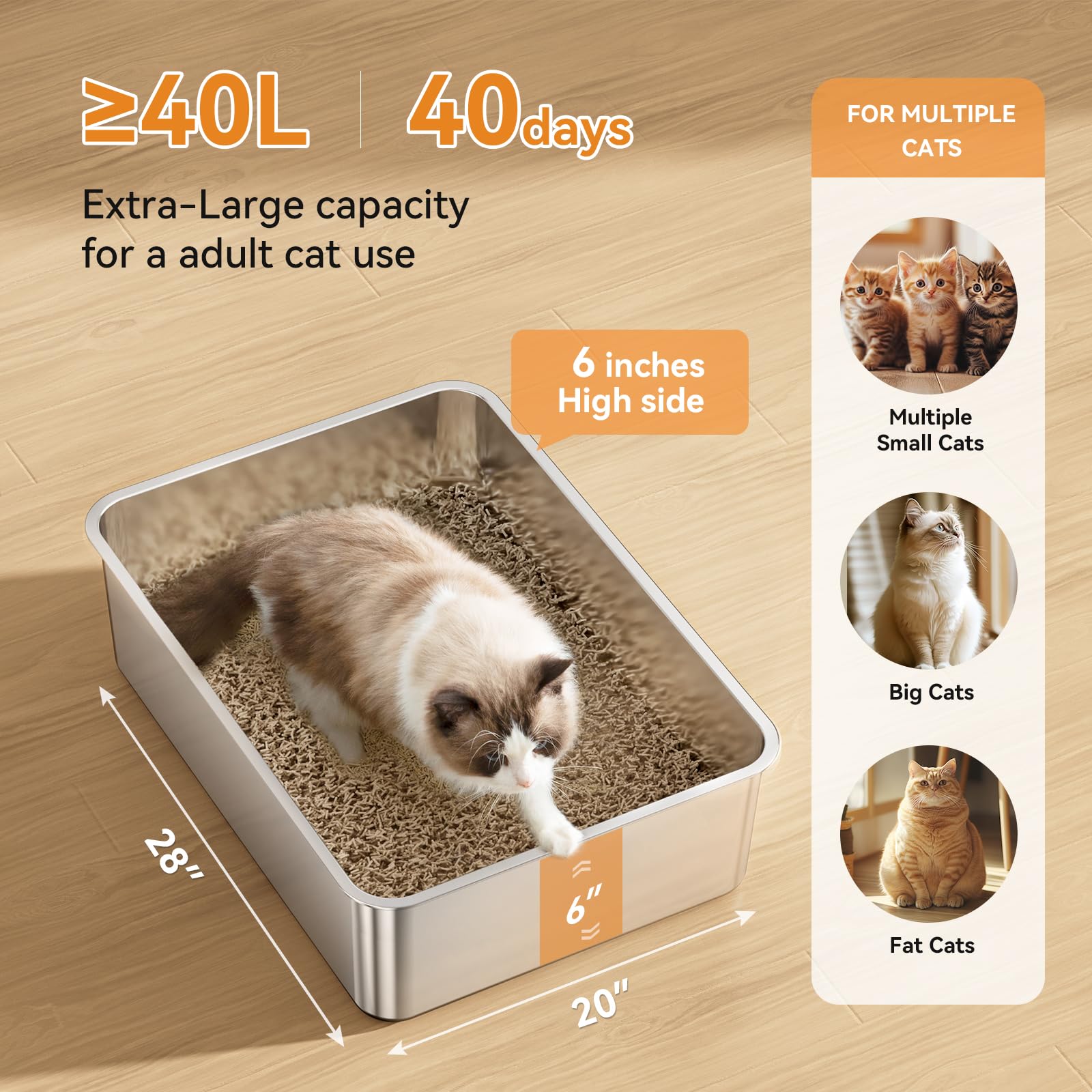 2 Pack Cat Pan Giant 28'' Extra Large Stainless Steel Cat Litter Pan Metal Cat Litterbox For Big Cats And Multiple Cats, Anti-Le