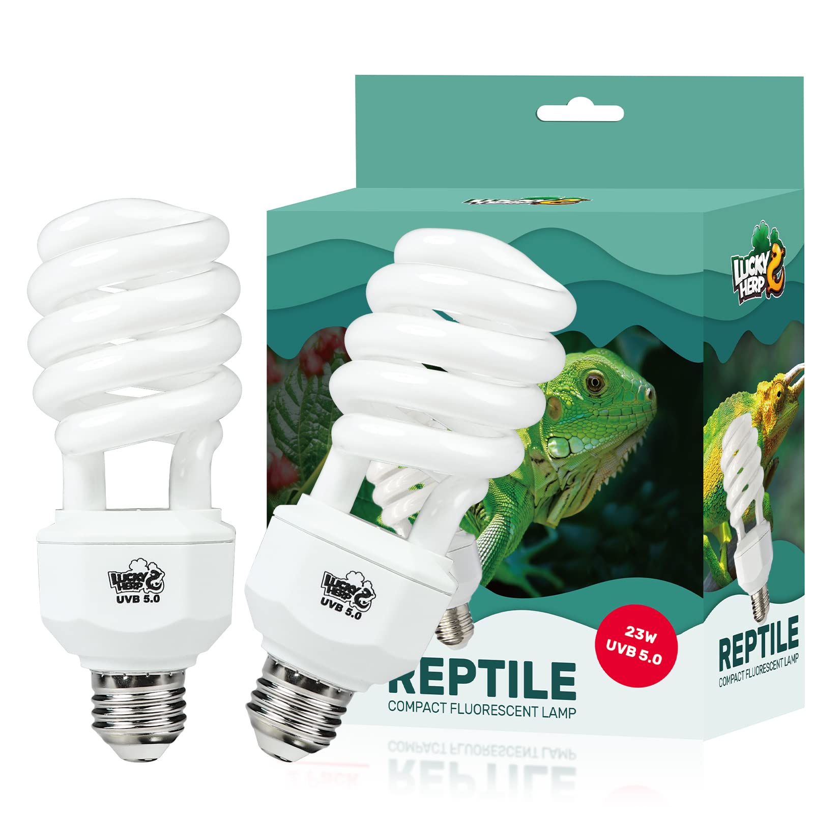 LUCKY HERP 2 Pack UVA UVB Reptile Light, 23W 5.0 UVB Bulb for Tropical and Sub Tropical Reptiles, Compact Fluorescent Terrarium 