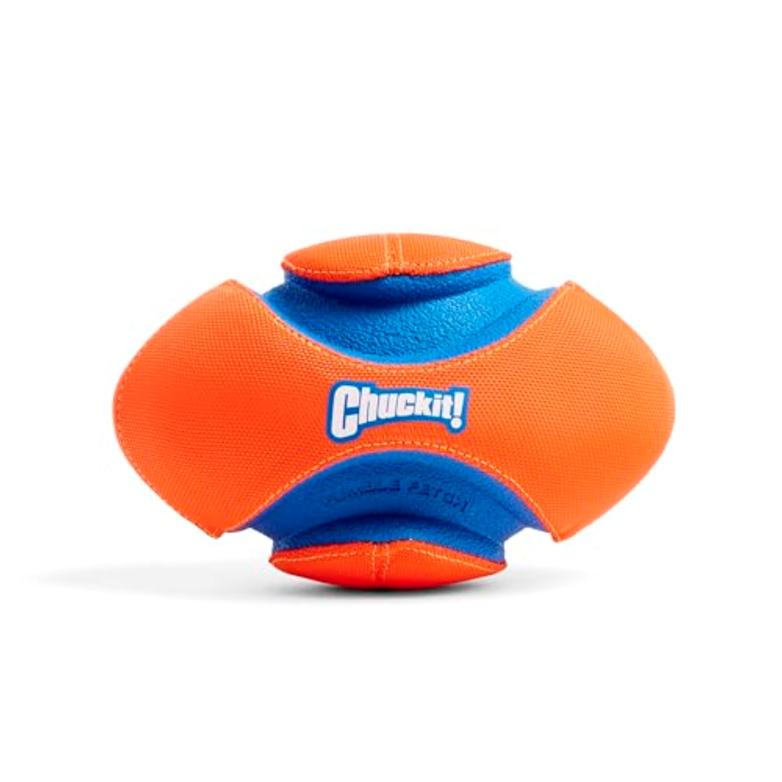 Chuckit! Fumble Fetch Dog Football - Outdoor And Indoor Interactive Dog Toy With Grooved Design For Easy Pickup - Made From Durable Rubber - Floats In Water - Small - Orange And Blue