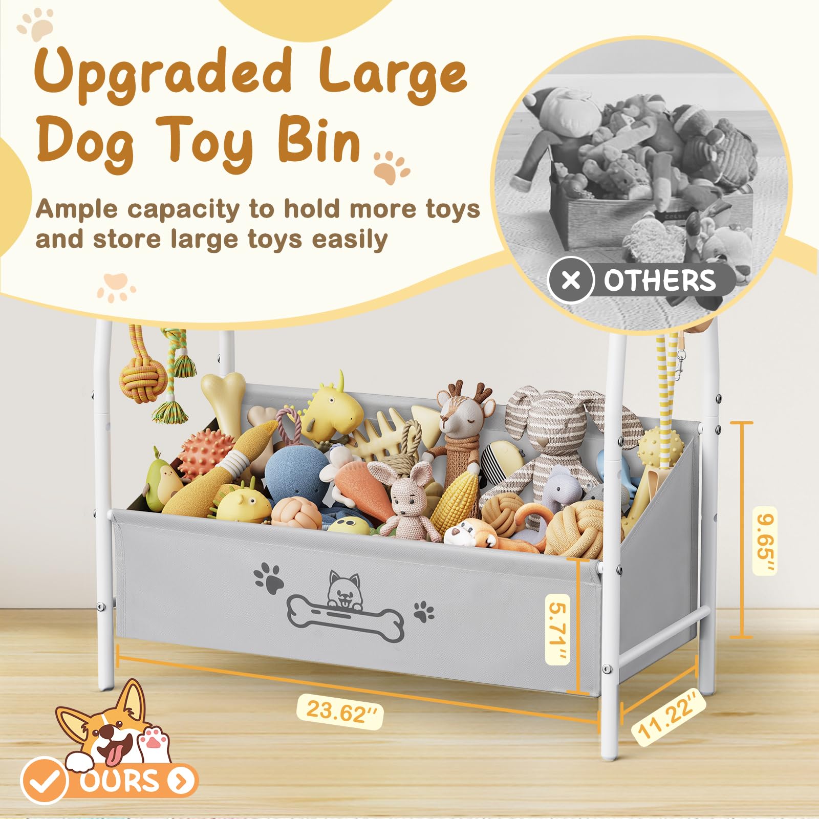Lomivra Large Dog Toy Basket (23.6x11.2x9.7), Dog Toy Bin with Storage Organizer, Trapezoid Dog Toy Box for Dog Stuff, Toy Holde