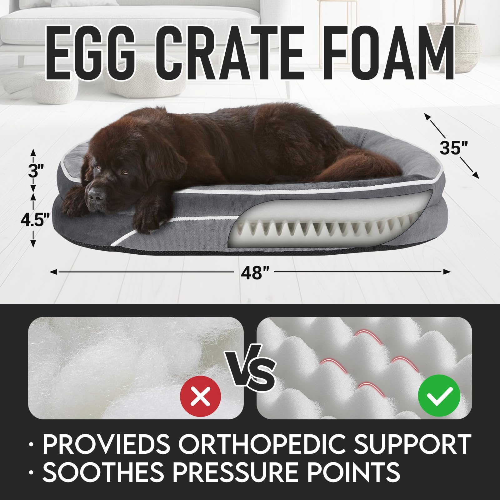 Ohgeni Orthopedic Big Dog Couch Xx-Large Sized Pet Beds For Fathers Gifts With Comfort Foam Support, Soft Indestructible Fabric,