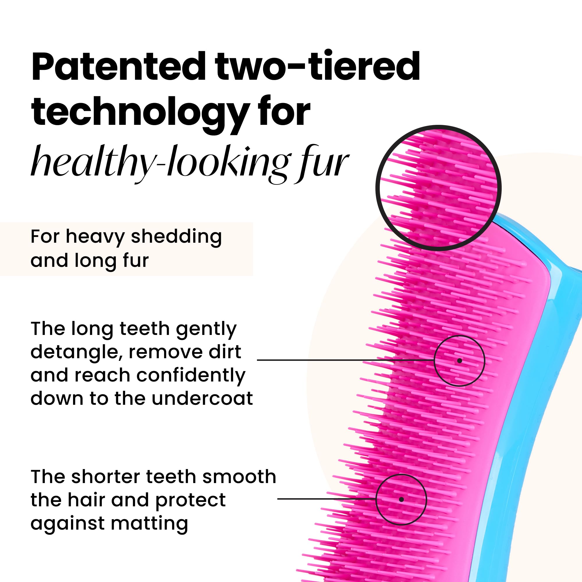 Pet Teezer De-Shedding Dog Brush By Tangle Teezer, Dog Grooming Tool For Long Haired Breeds And Wet Or Dry Fur, Large, Blue & Pi