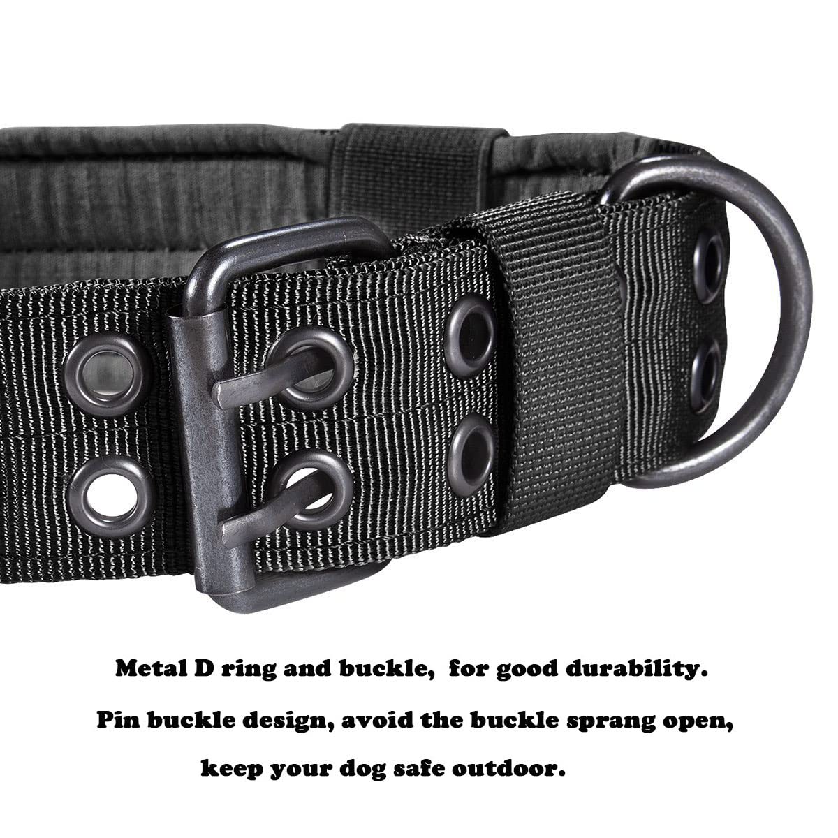 Love Dream Tactical Dog Collar, Adjustable Military Dog Collar With Metal D Ring And Buckle, Heavy Duty Nylon Training Collar Fo