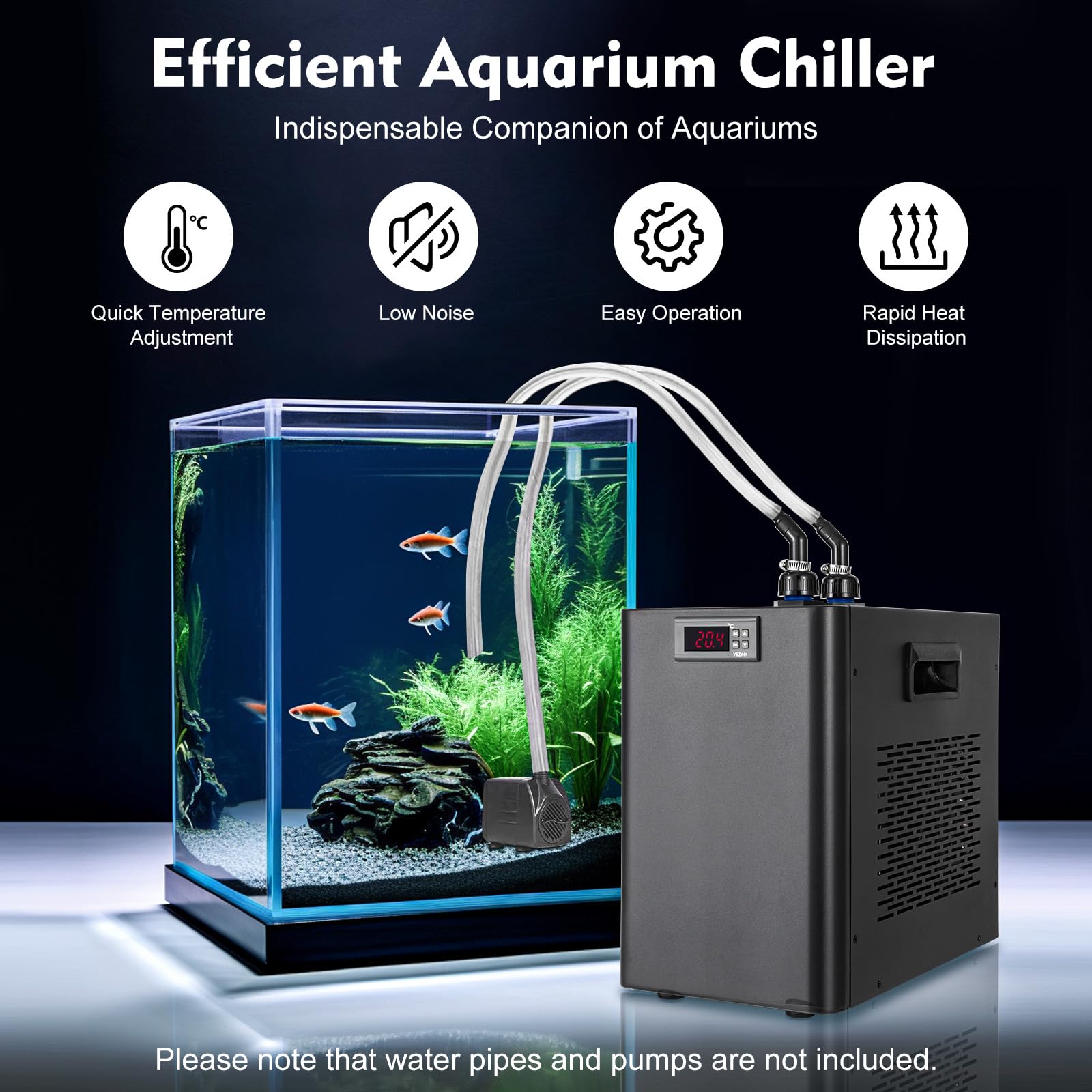 Cbhfmljd 110V 60HZ Quiet Aquarium Chiller, 42Gal 1/10 HP Water Cooler Refrigeration Compressor Home Use Fish Coral Shrimp with P
