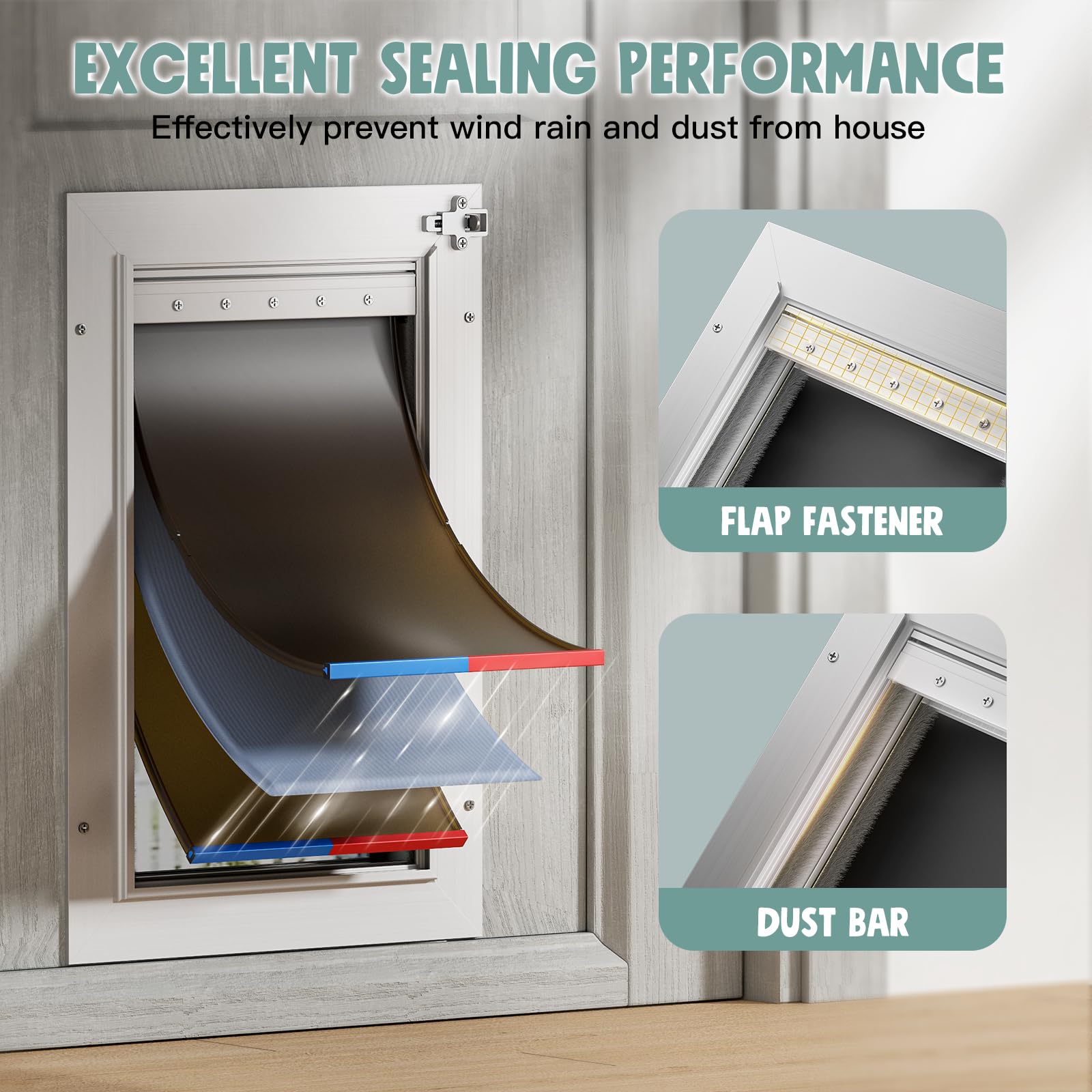 Dog Door For Door All Aluminum Alloy 3 Flaps White, Medium Doggy Doggie Door, Cat Door Heavy Duty Pet Door For Dogs, Insulation