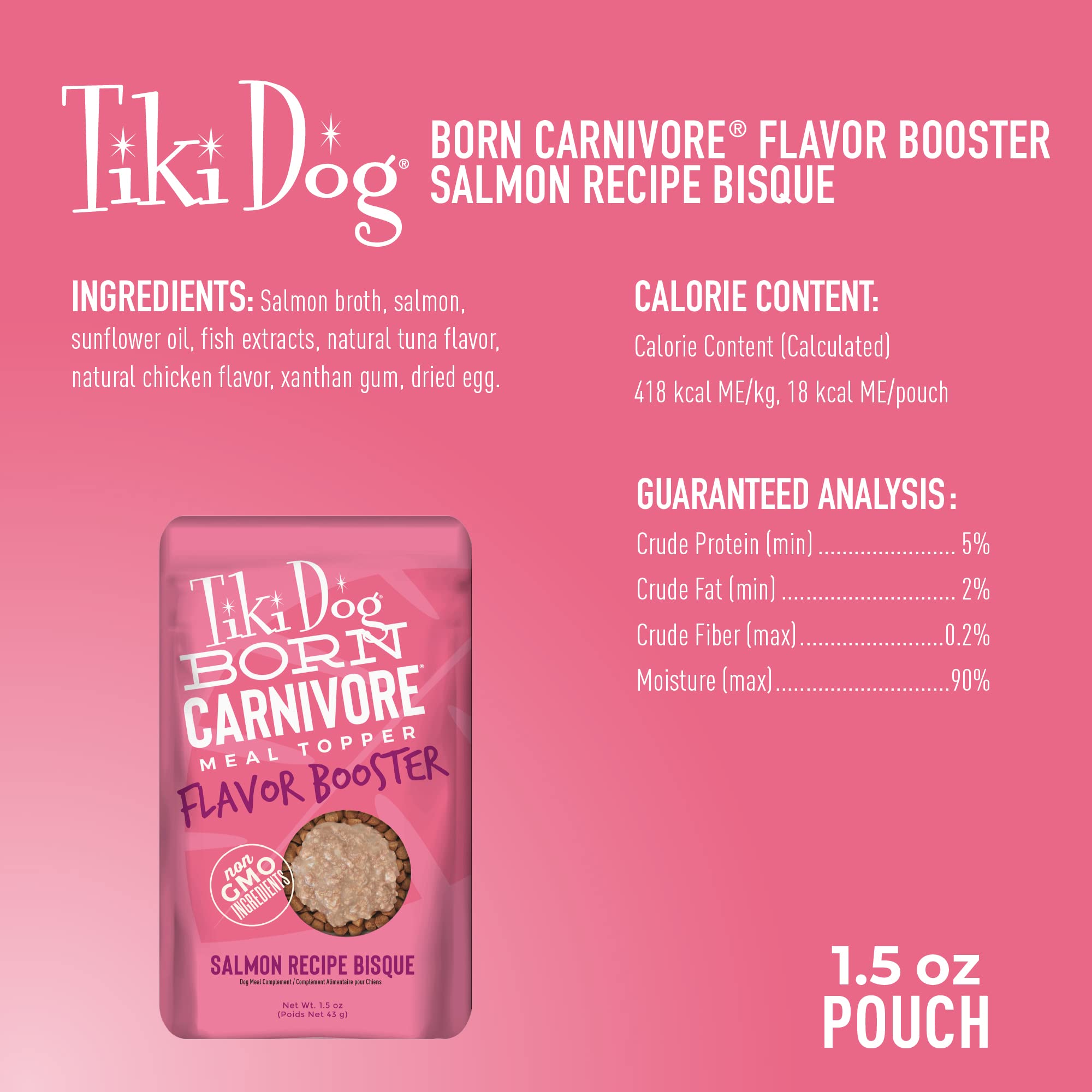 Tiki Dog Born Carnivore Flavor Booster, Salmon Recipe Bisque, Grain Free Meat Based Treat, Meal Topper for All Dog Breeds and Al