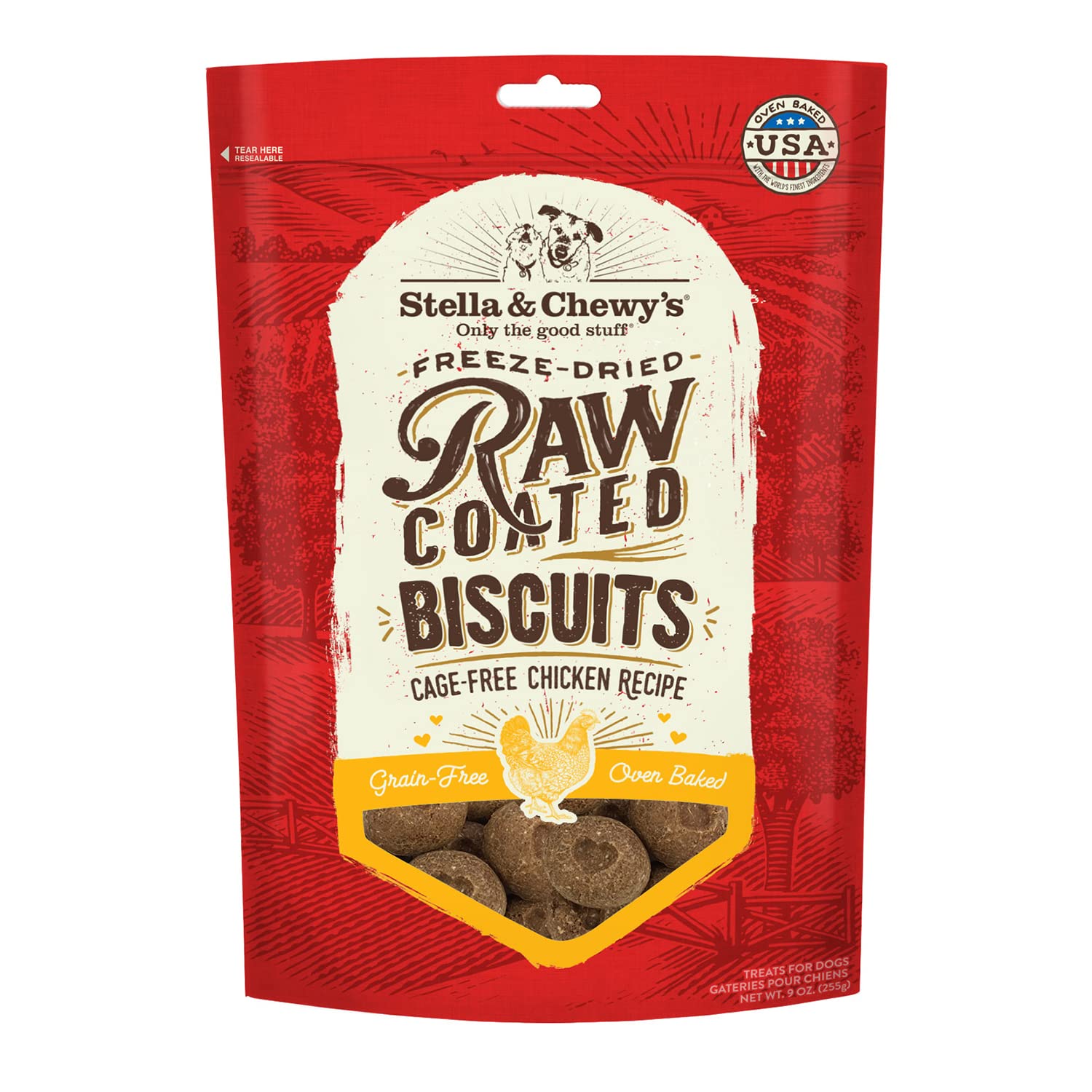 Stella & Chewys Freeze-Dried Raw Coated Dog Biscuits - Cage-Free Chicken Recipe - Protein Rich, Grain Free Dog & Puppy Treat -