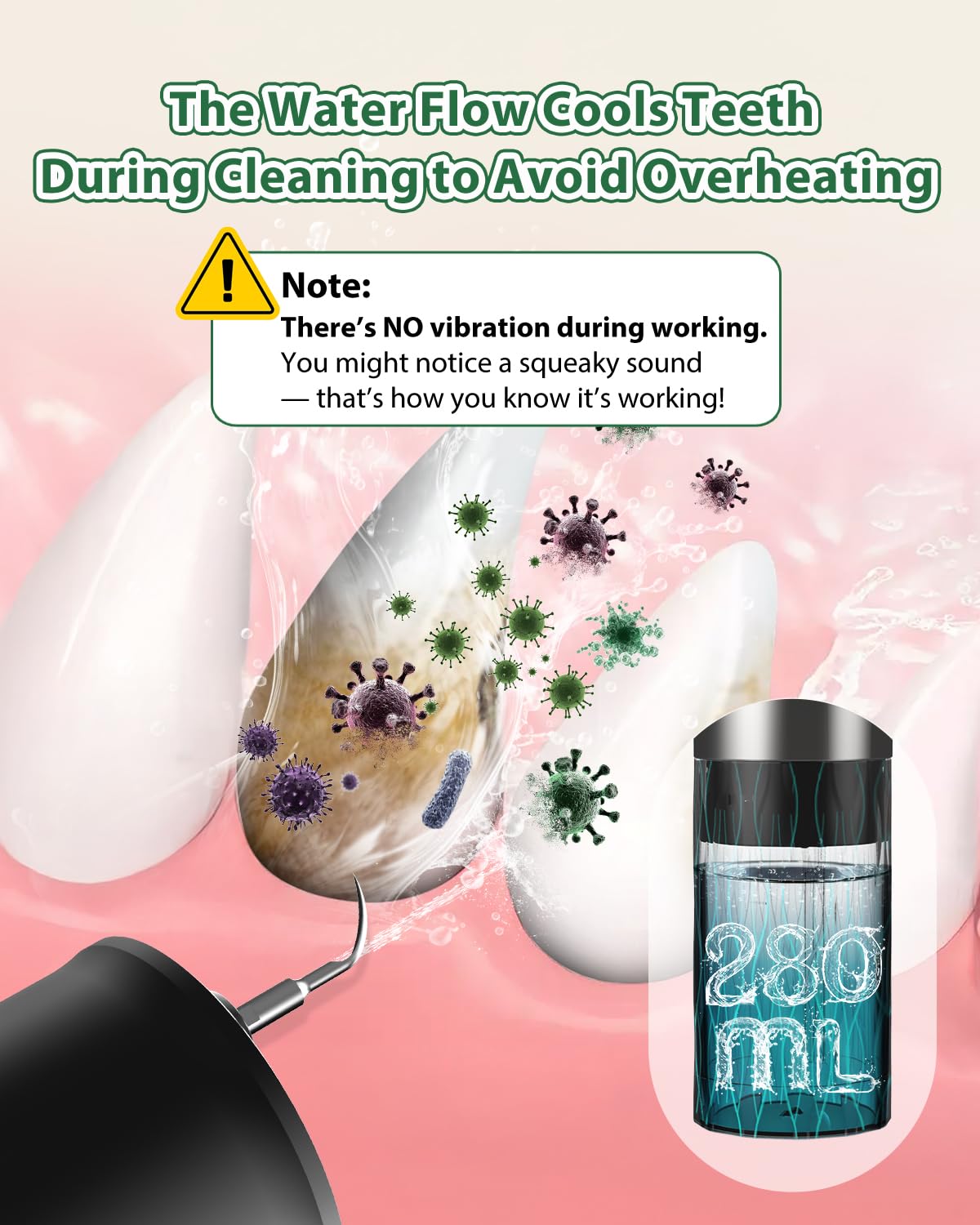 YABIFE Non-Vibrating Ultrasonic Tooth Cleaner for Dogs with Water Cooling System. Dog Plaque and Starter Remover, with Dental Ca