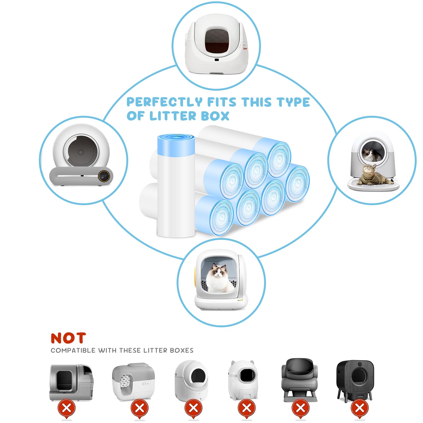 120 Count Cat Litter Box Liners For Self-Cleaning Cat Litter Box, Replacement Kitty Litter Liners, 8 Rolls Drawstring Trash Bags