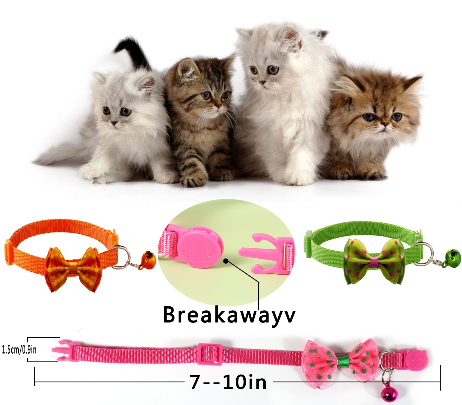 16 Pcs Cute Cat Collars With Bells - Breakaway Collars For Girls & Small Kittens - Pink, Bowtie Design - Kitten Supplies