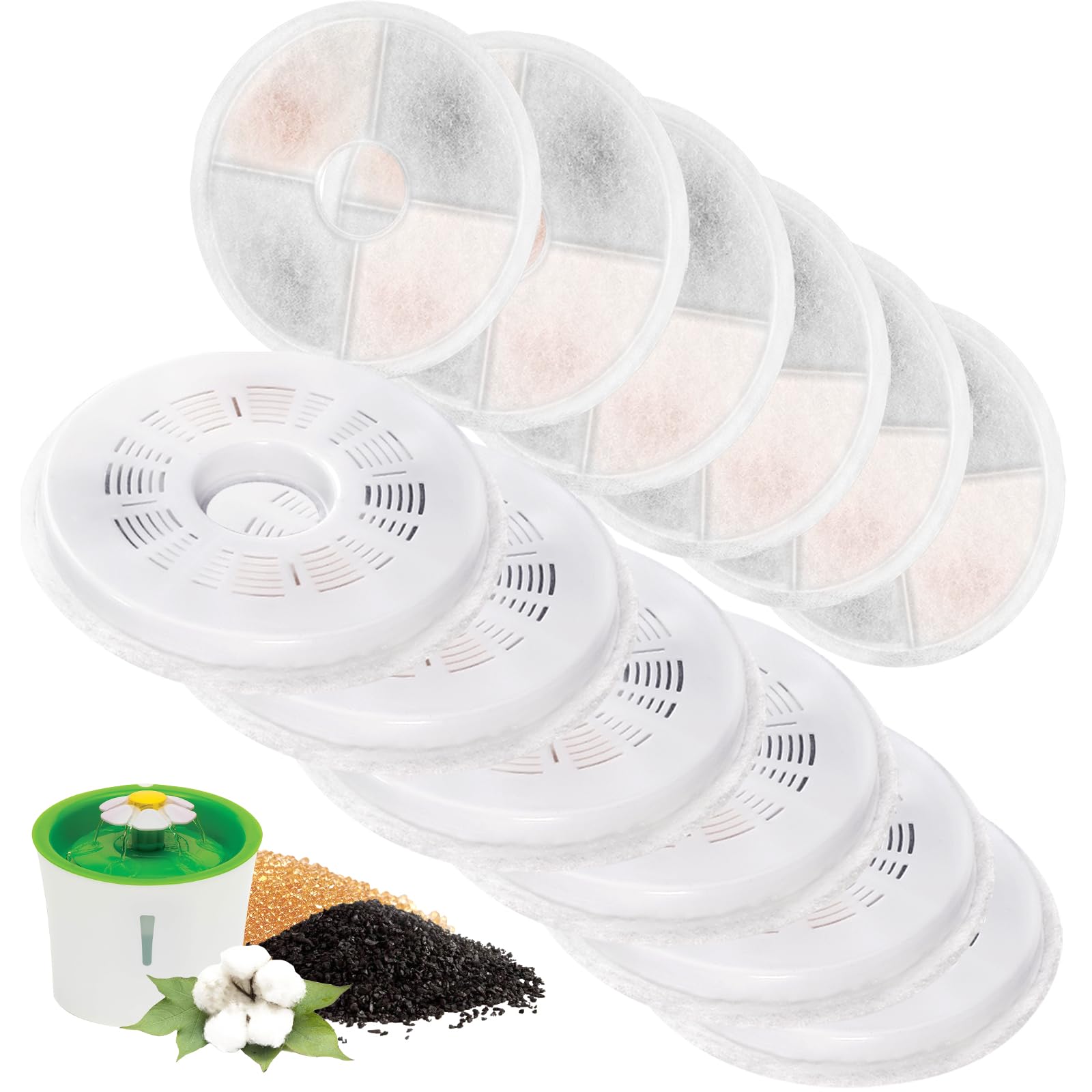12 Pack Cat Water Fountain Replacement Filters Fit For 3L Flower Water Dispenser Automatic Pet Dog Cat Fountain Filter