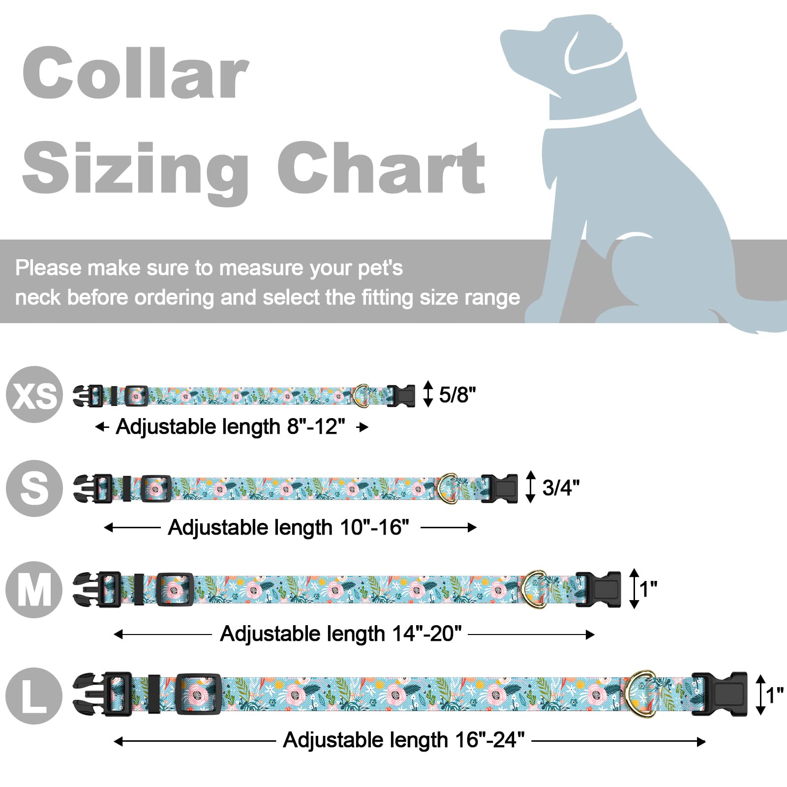 Rnivvi Dog Collar For Medium Dogs, Cute Floral Heavy Duty Adjustable Puppy Collar With Quick Release Buckle For Boy Girl & Femal