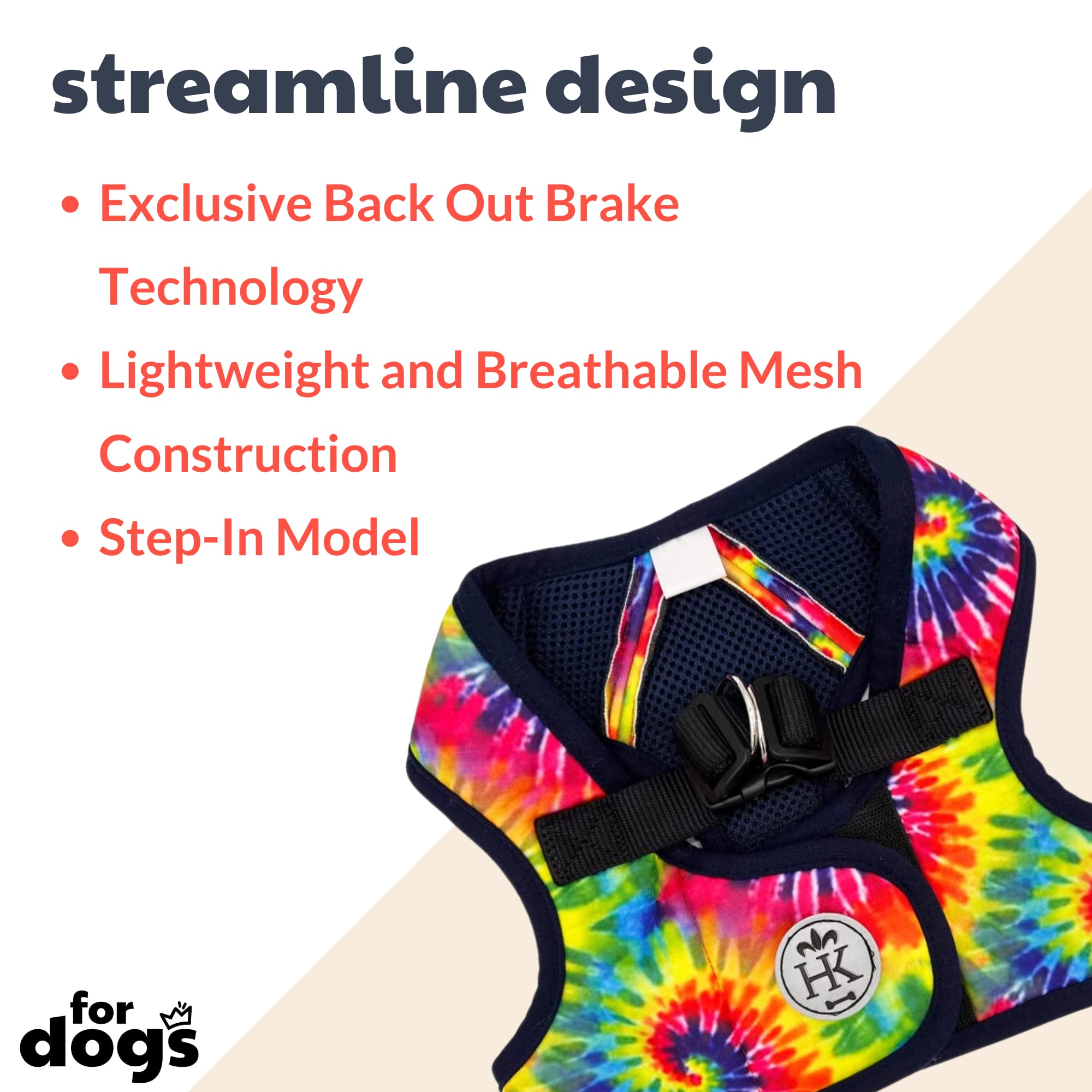 Huxley & Kent Hudson Walking & Training Harness - Woodstock Tie Dye (Extra-Small, 6-10Lbs) - Easy Control Step-In Mesh Vest Harn