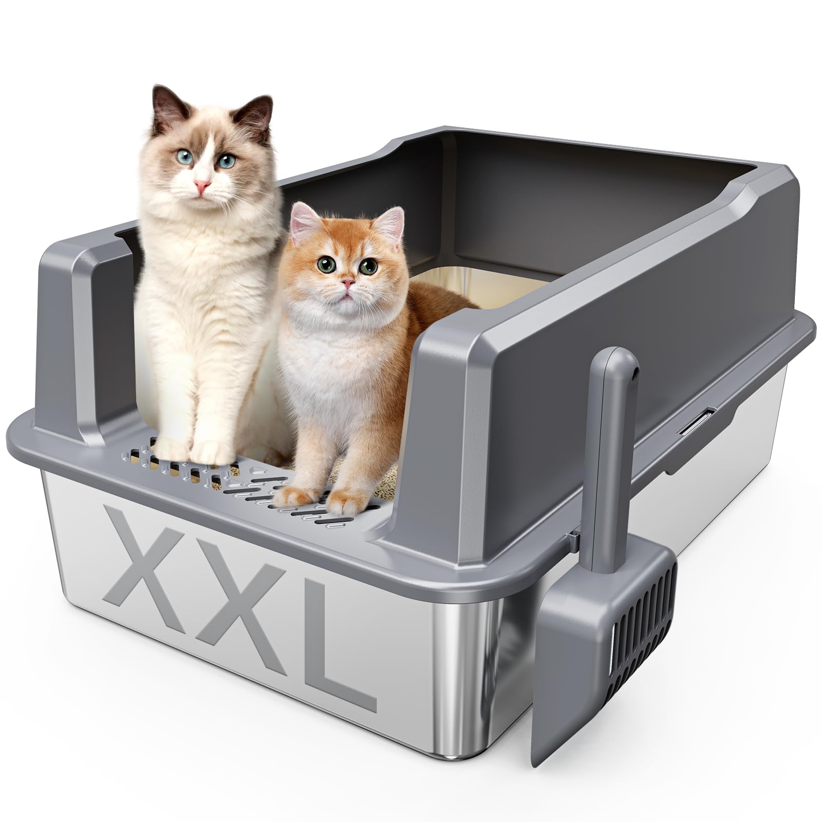 Suitfeel XXL Stainless Steel Cat Litter Box with Lid, Odorless XL Metal Box for Big Cats, Extra Large Kitty Litter Pan, Easy Cle