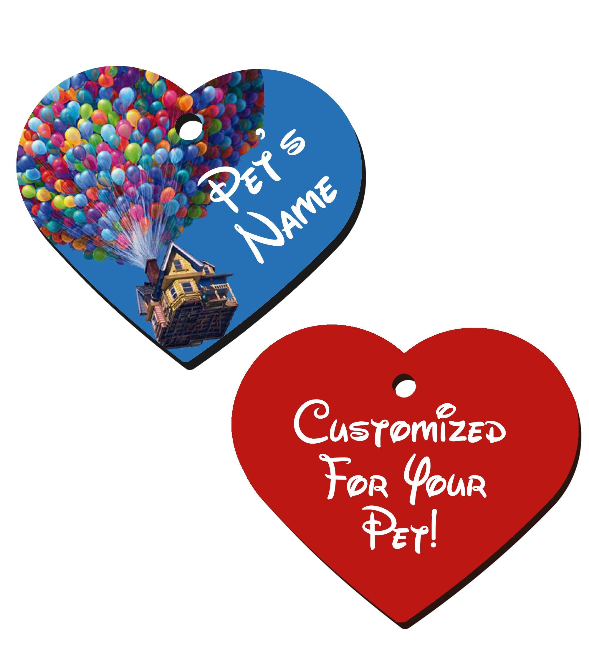 Double Sided Pet Id Tags For Dogs & Cats Personalized For Your Pet (Up Balloons, Heart Shaped)