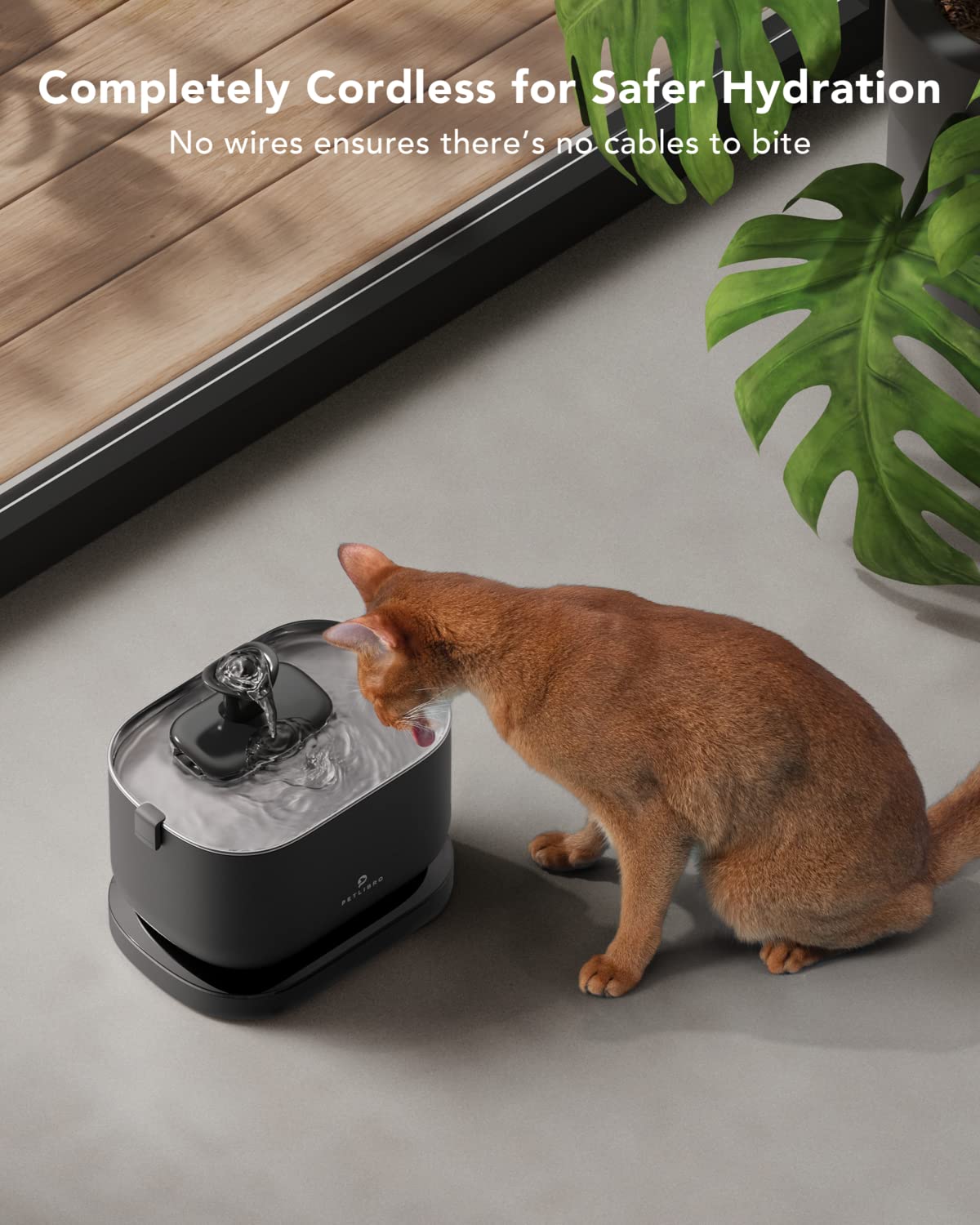 PETLIBRO Cordless Cat Water Fountain - 2.5L Battery Operated, Stainless Steel Tray, Easy to Clean, BPA-Free, Black