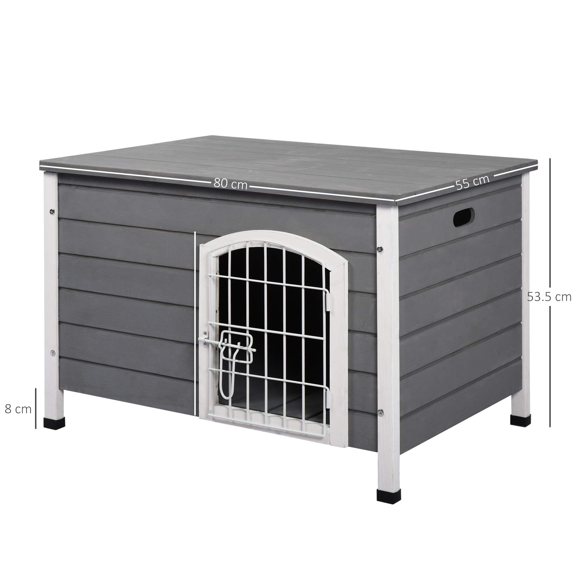 Pawhut Wooden Dog Kennel Crate Pet House Wire Door Openable Top Removable Bottom Grey 80 X 55 X 53.5Cm
