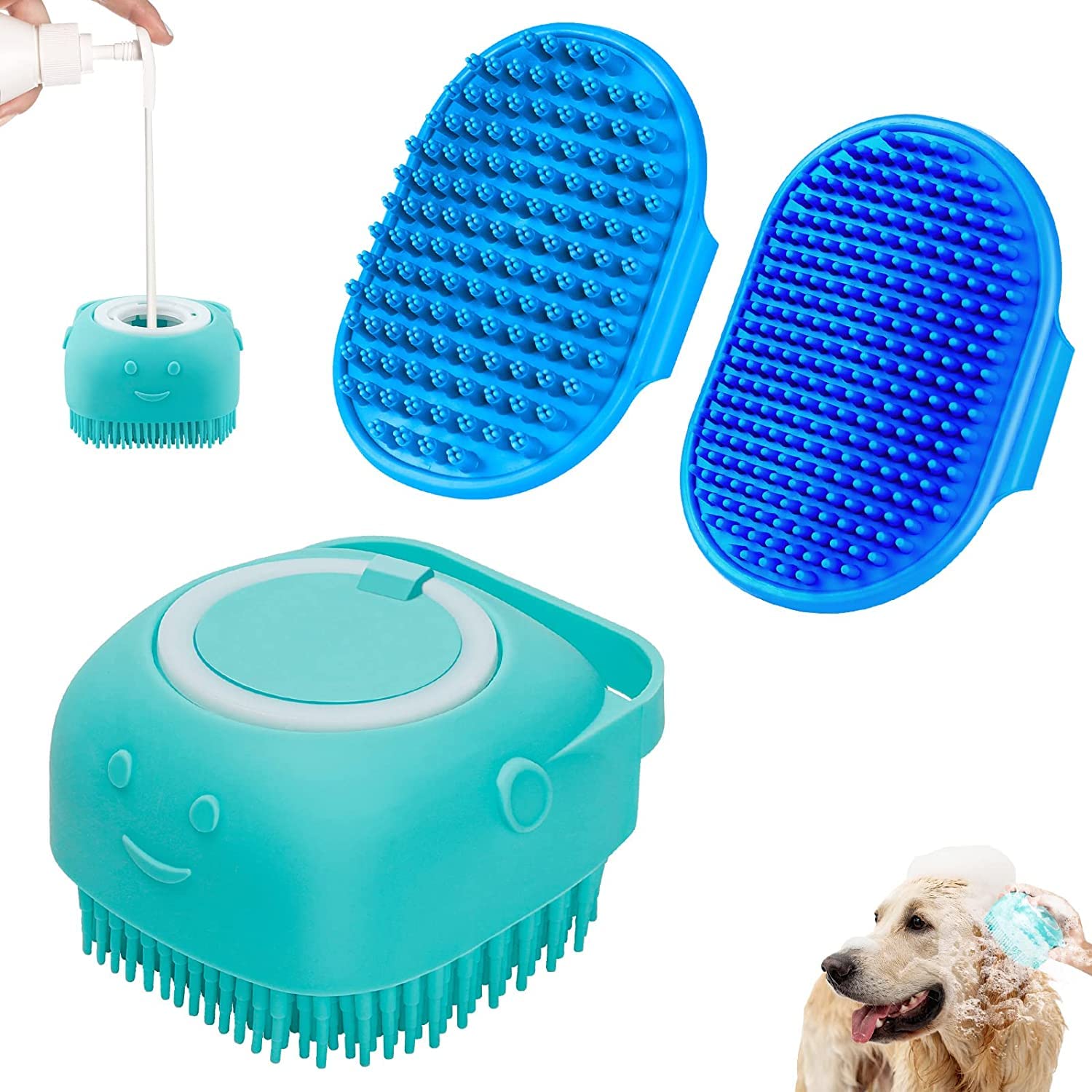 Comotech 3PCS Dog Bath Brush  Dog Shampoo Brush  Dog Scrubber for Bath  Dog Bath Brush Scrubber  Dog Shower/Washing Brush with A