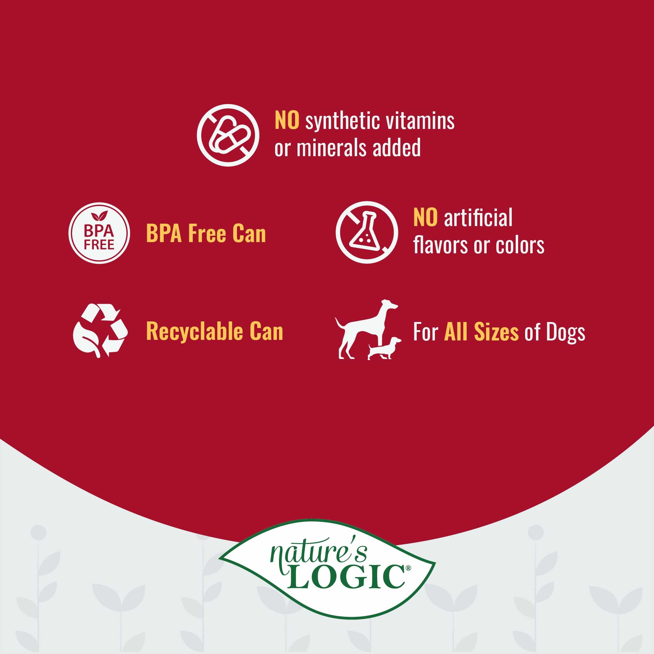 NATURES LOGIC Grain-Free Canned Dog Food - 95% Animal Proteins - 100% Natural Wet Dog Food Cans - No Common Allergens - All Lif